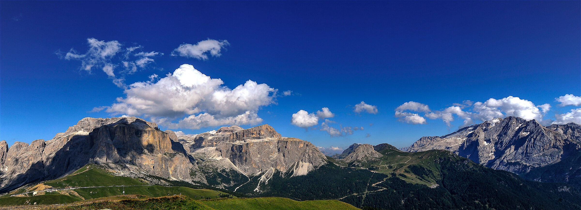 Dolomites:Passo Sella and Gardena seen from Plan de Gralba