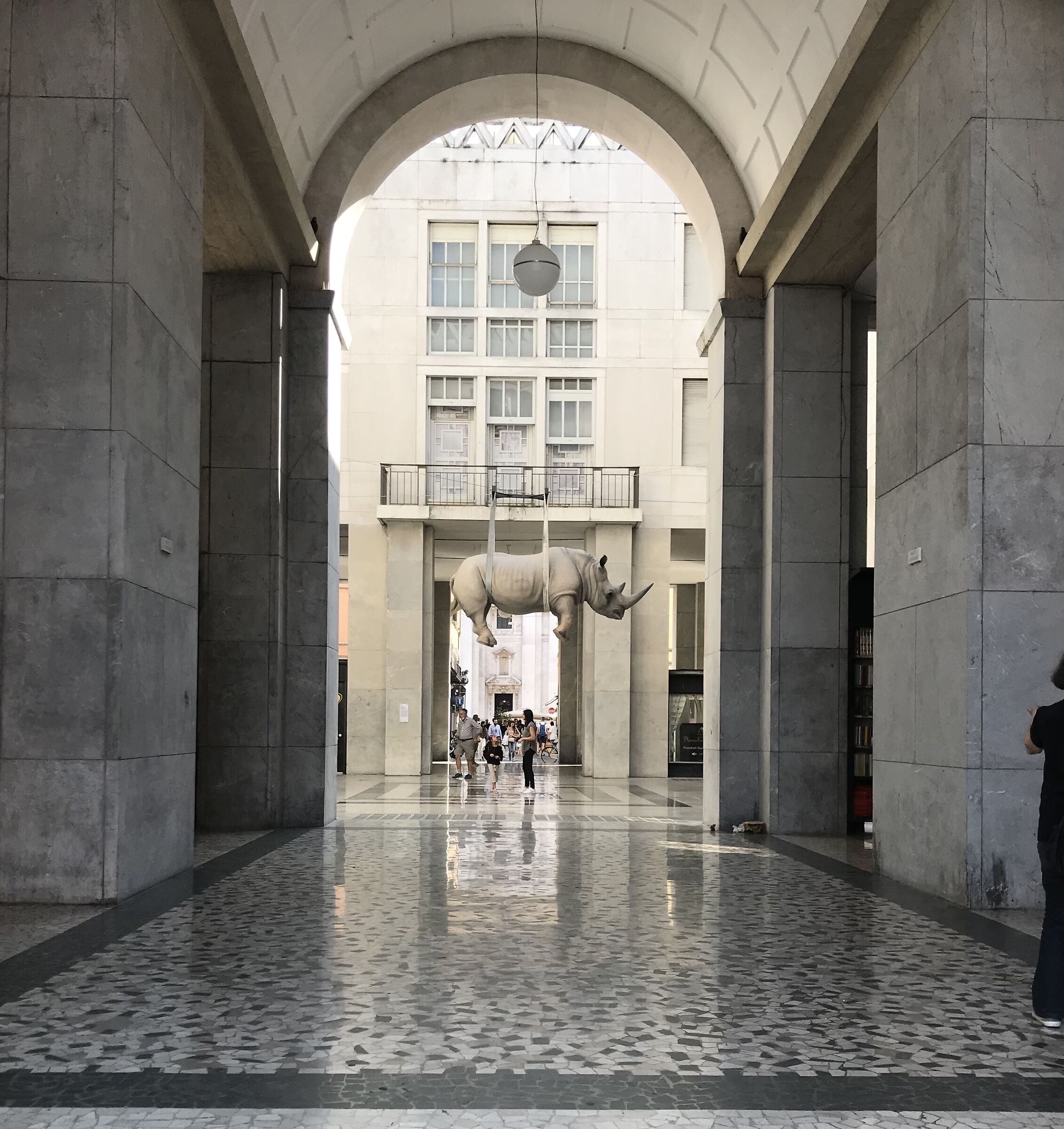 Quadriportico con rinoceronte e bambino