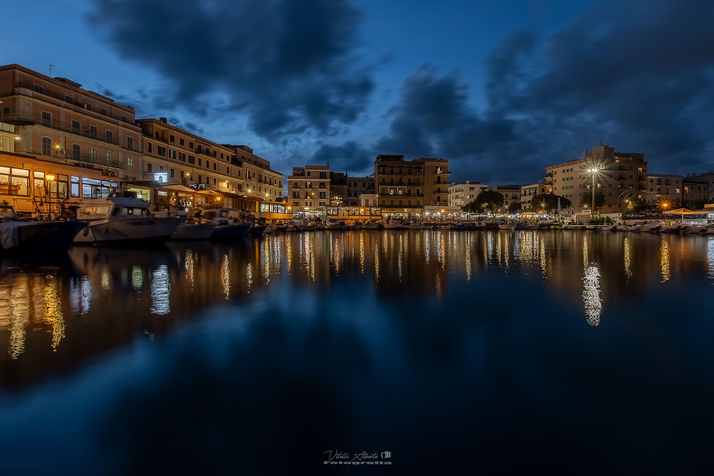 Lights up in the evening on the harbor