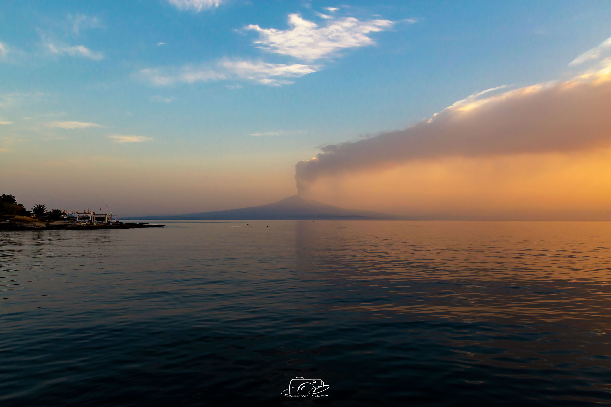 Etna erupting seen from the coast of Brucoli