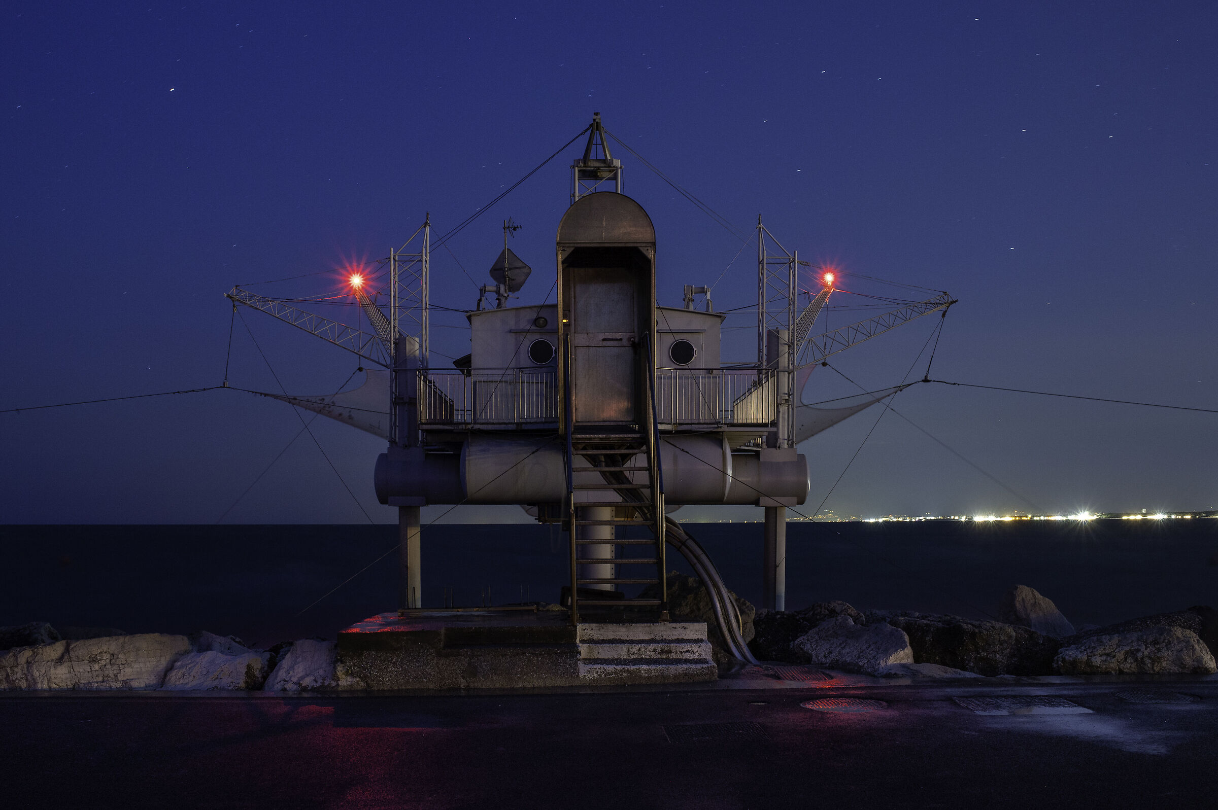 Fishing hut at night