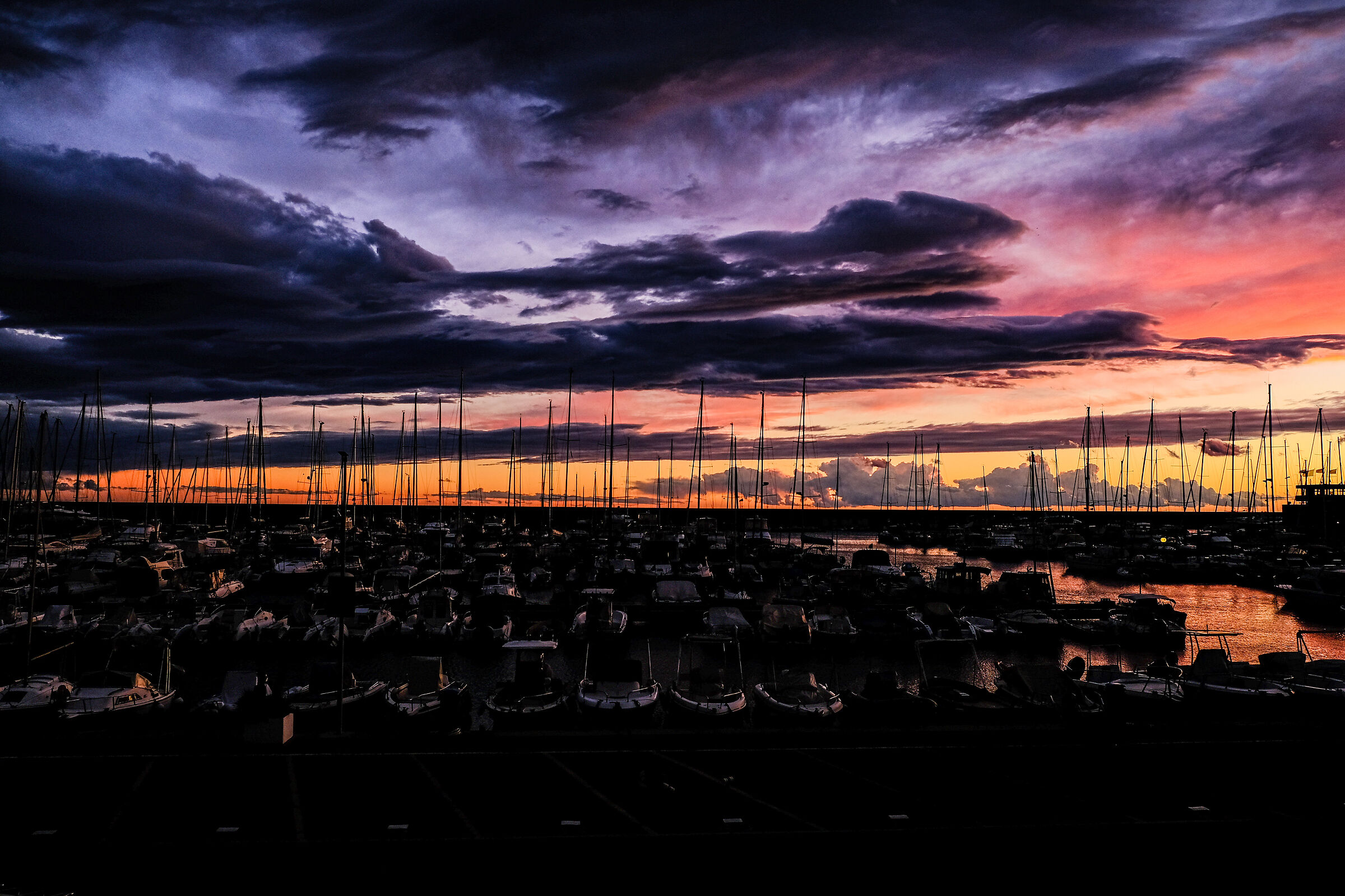 Sunset at the port of Chiavari
