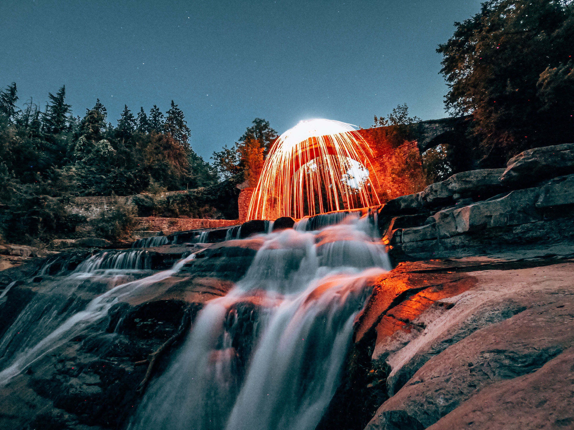 Fire on the waterfall