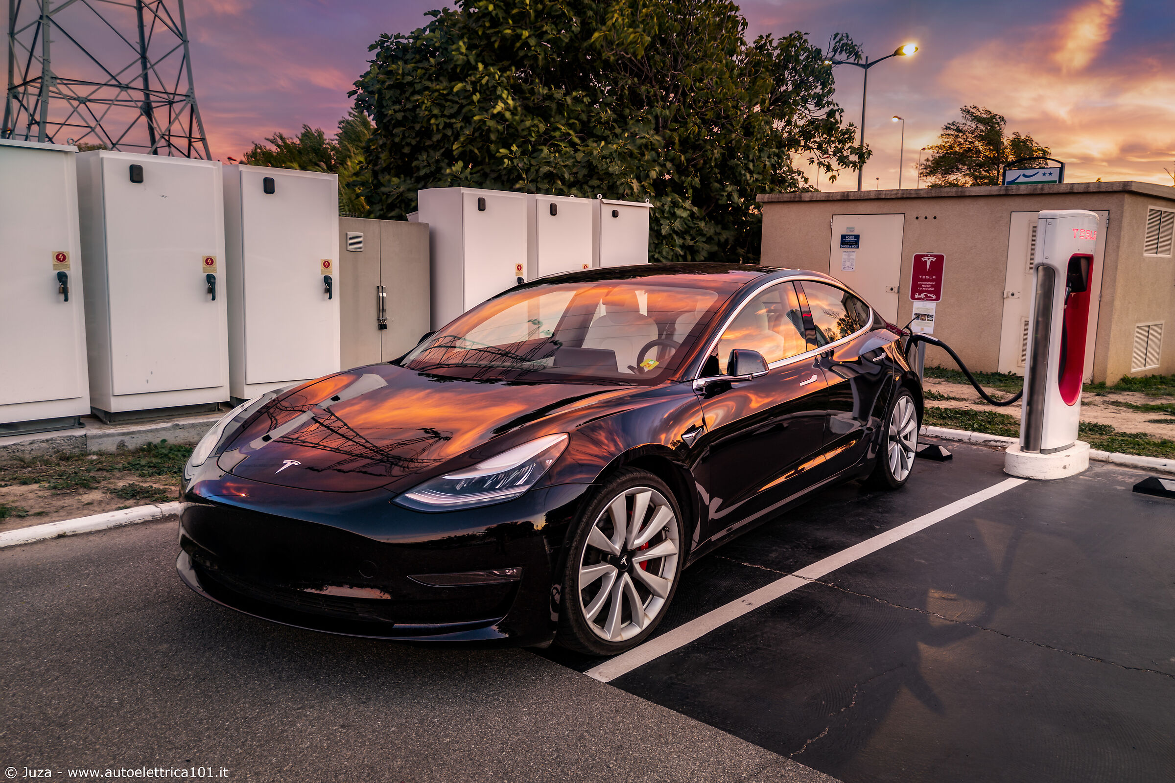 The Tesla dresses in the colors of the sunset