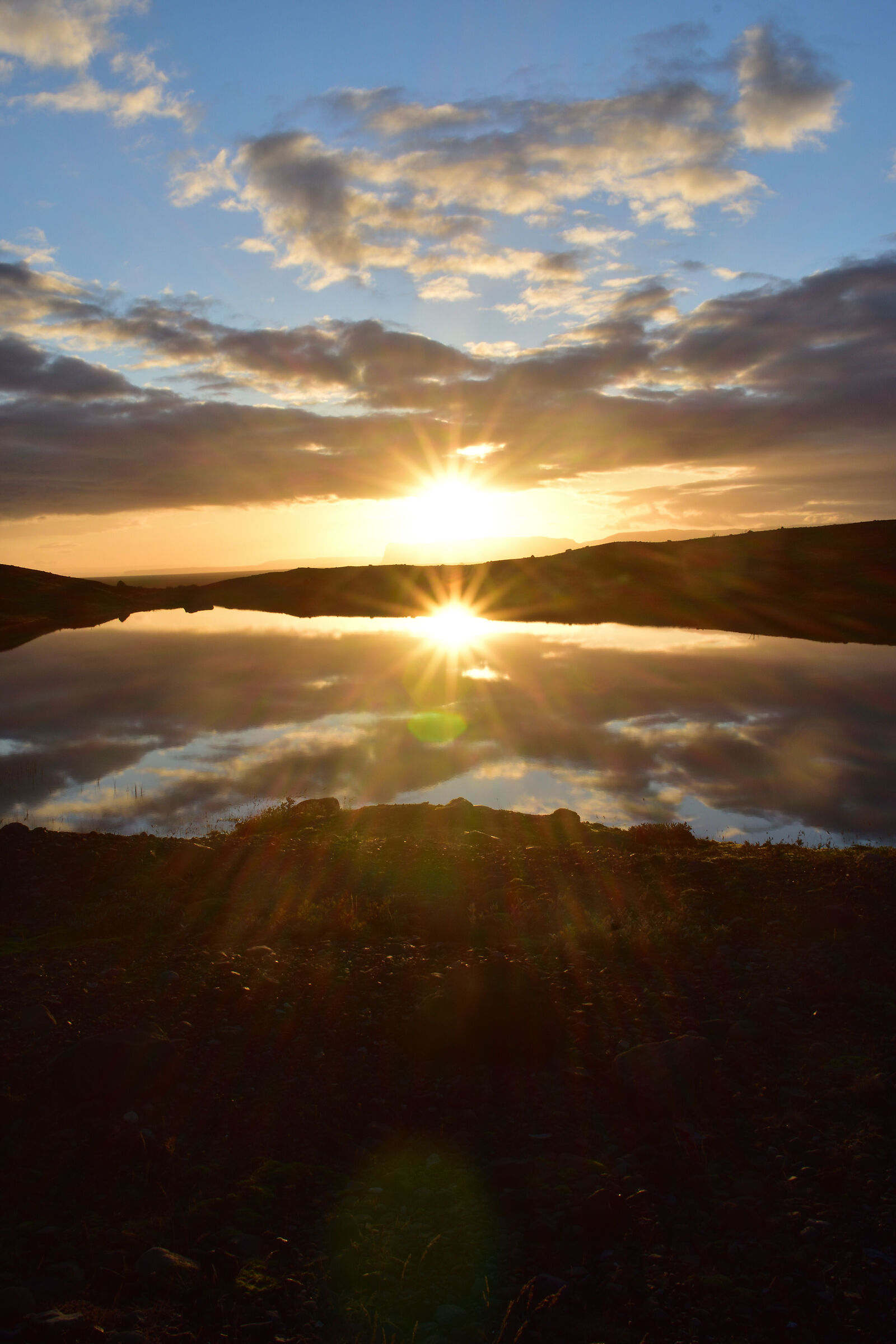 sunset sun glacial lake