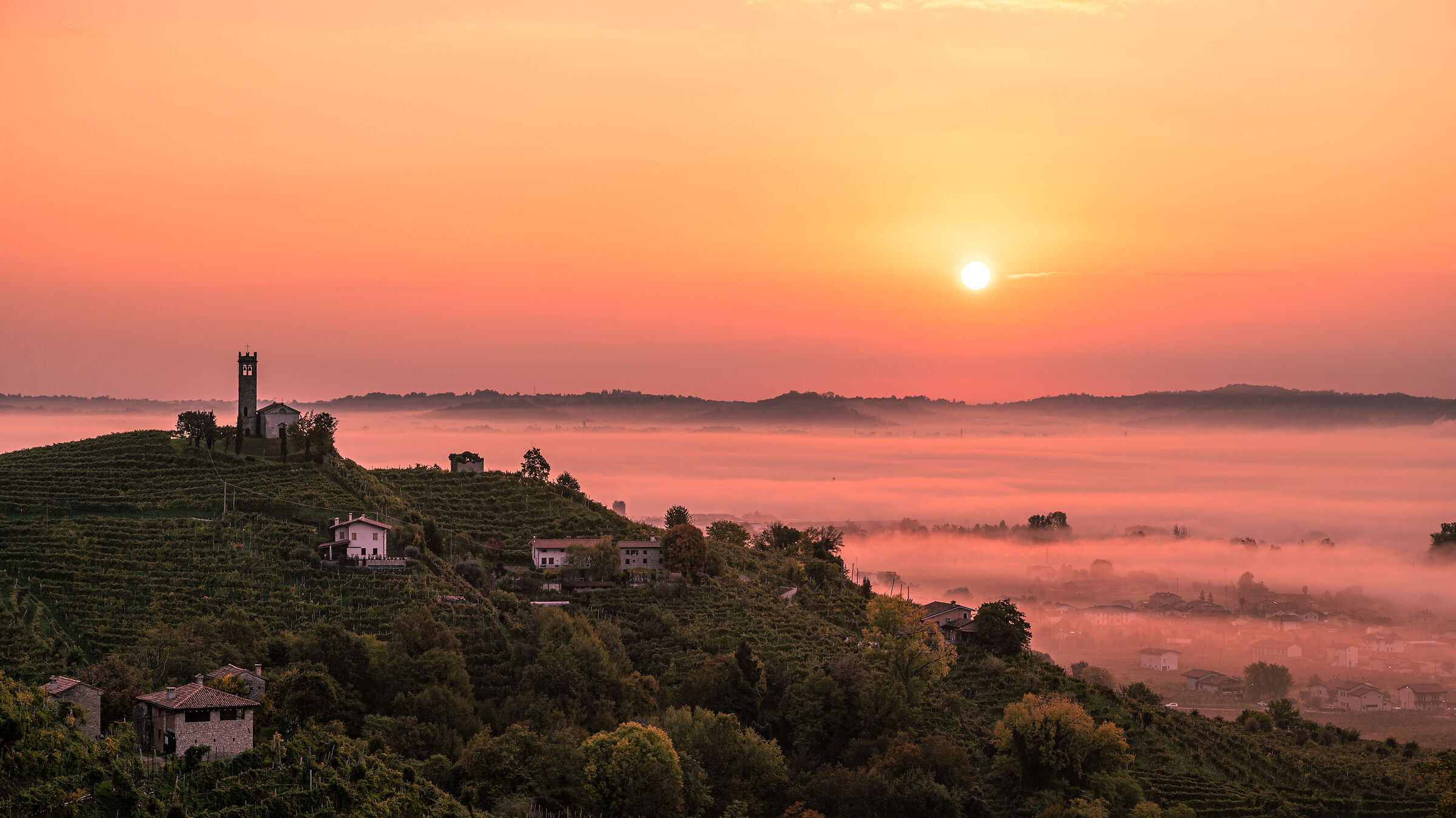 sunrise in the hills of prosecco DOCG