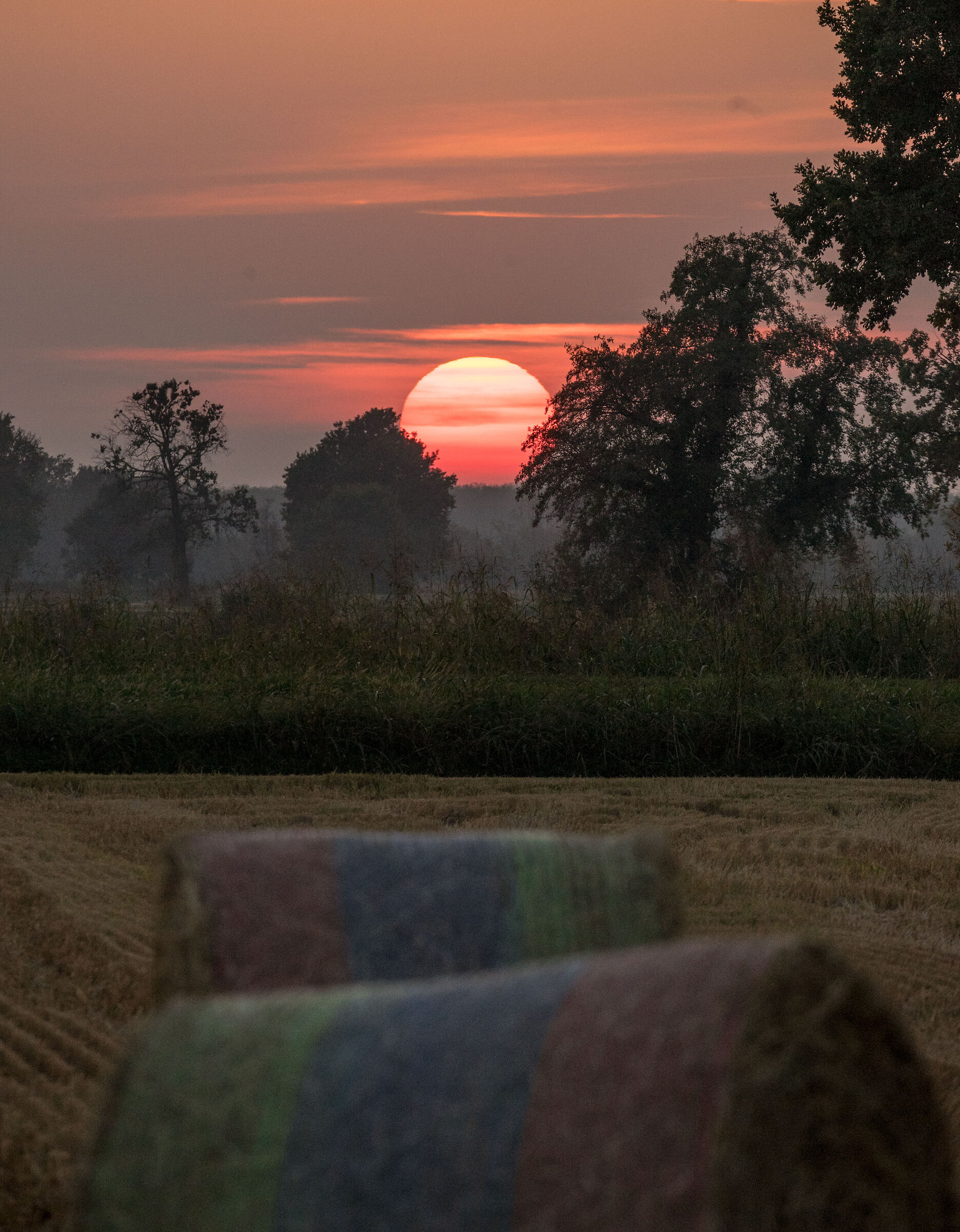 Tramonto sulle balle di fieno