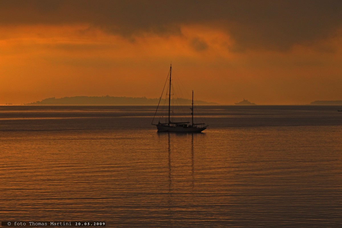Boat at 'dawn on the French Riviera