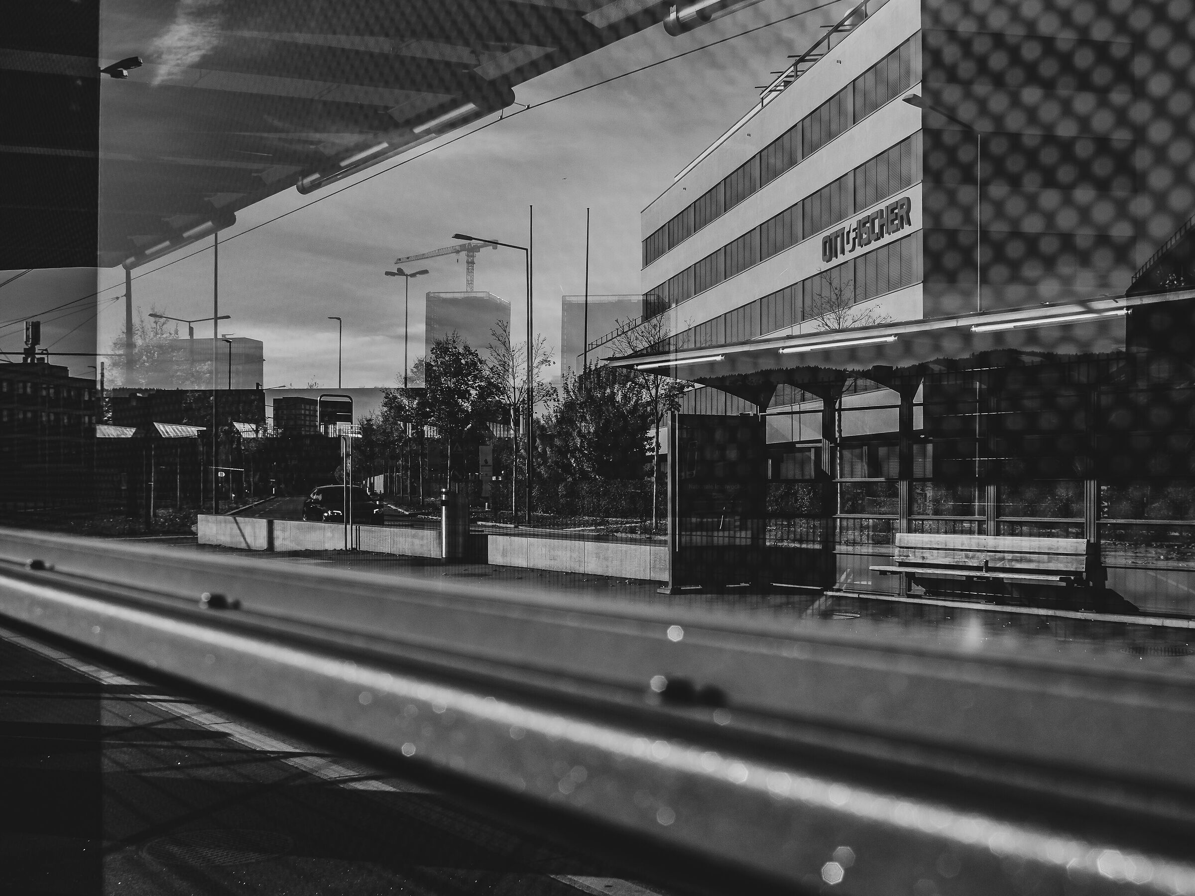 Reflections from tram stop