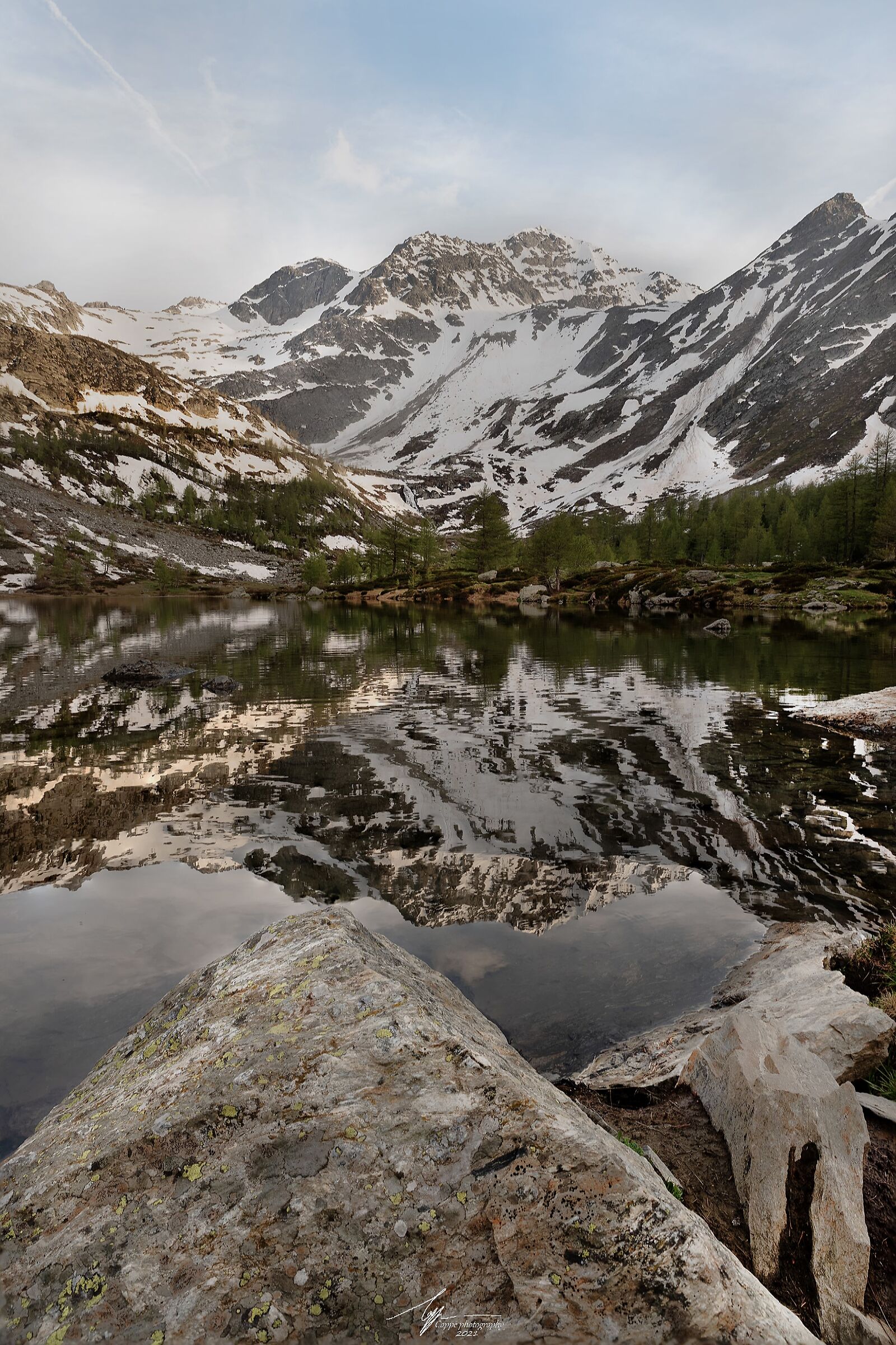 Focus stacking al tramonto sul Lago d'Arpy (ao)