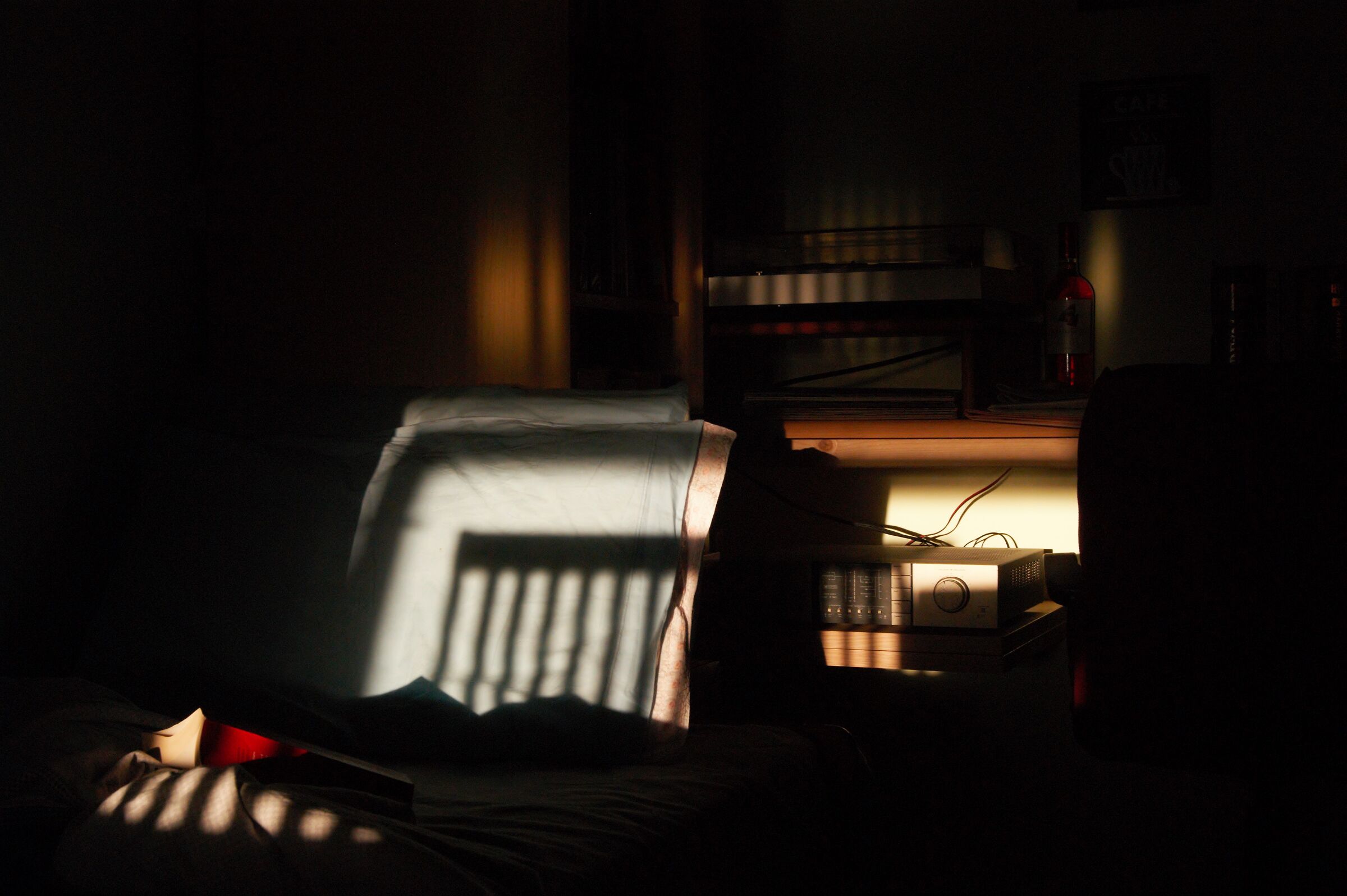 Lights and shadows of a sunset in a room
