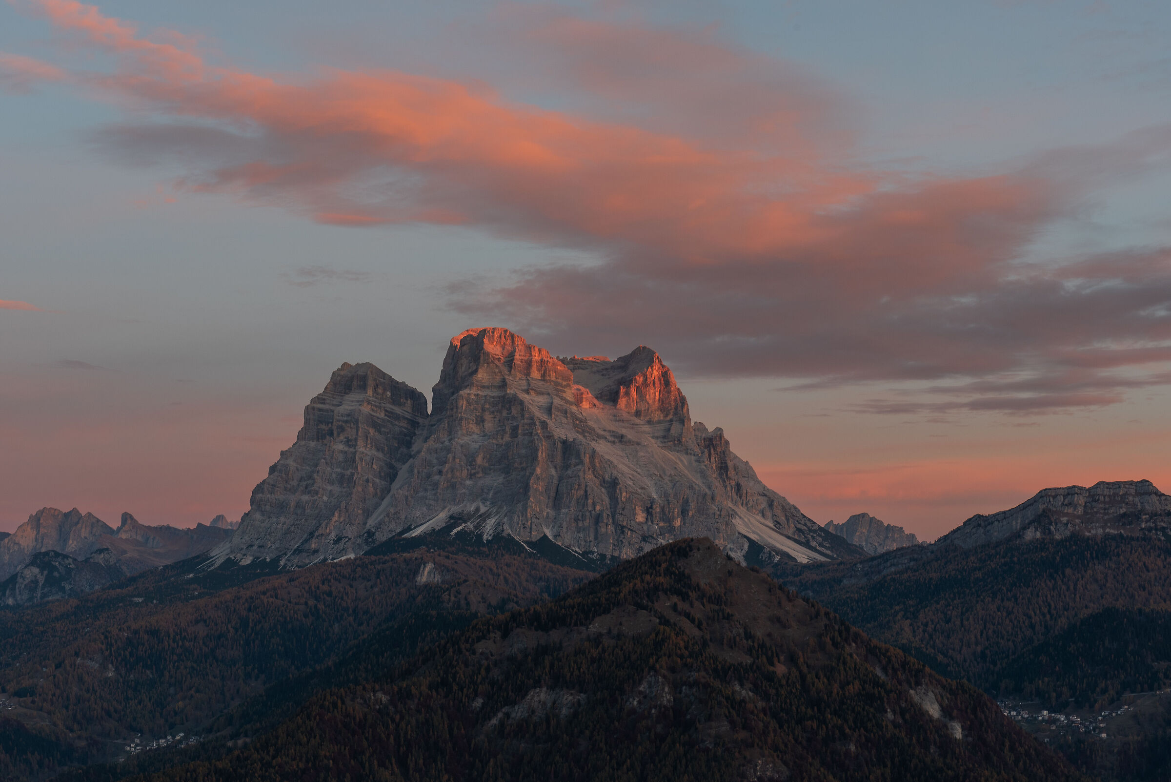 First rays of sun on Pelmo