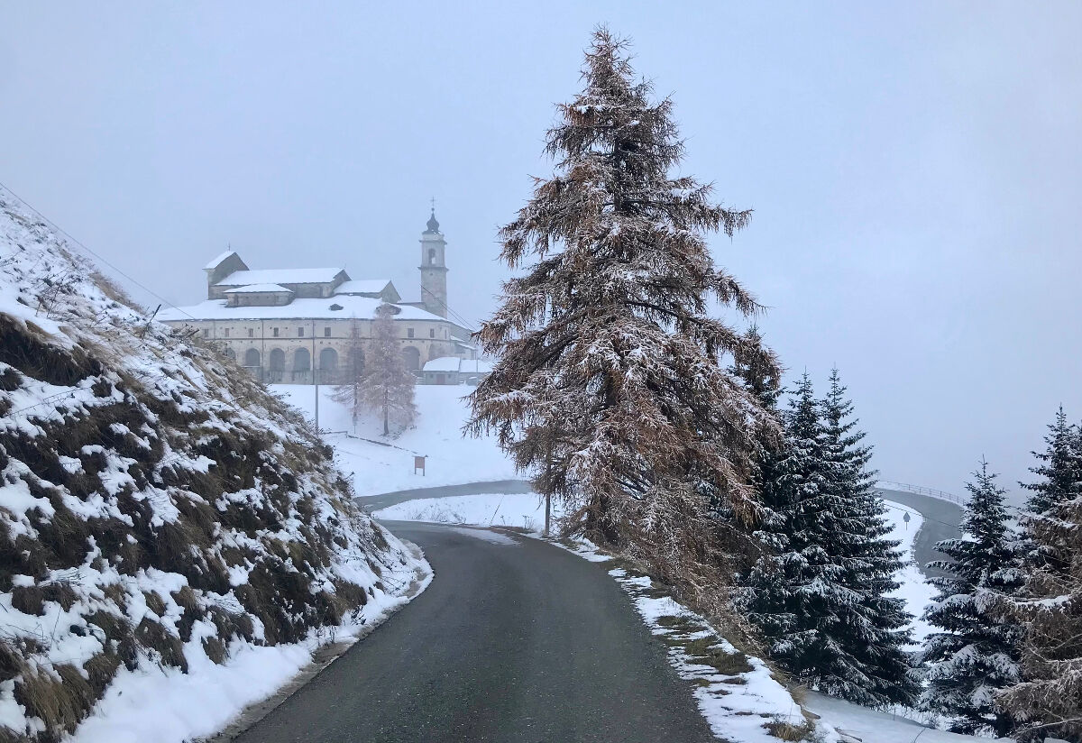 First snow at the Sanctuary of San Magno