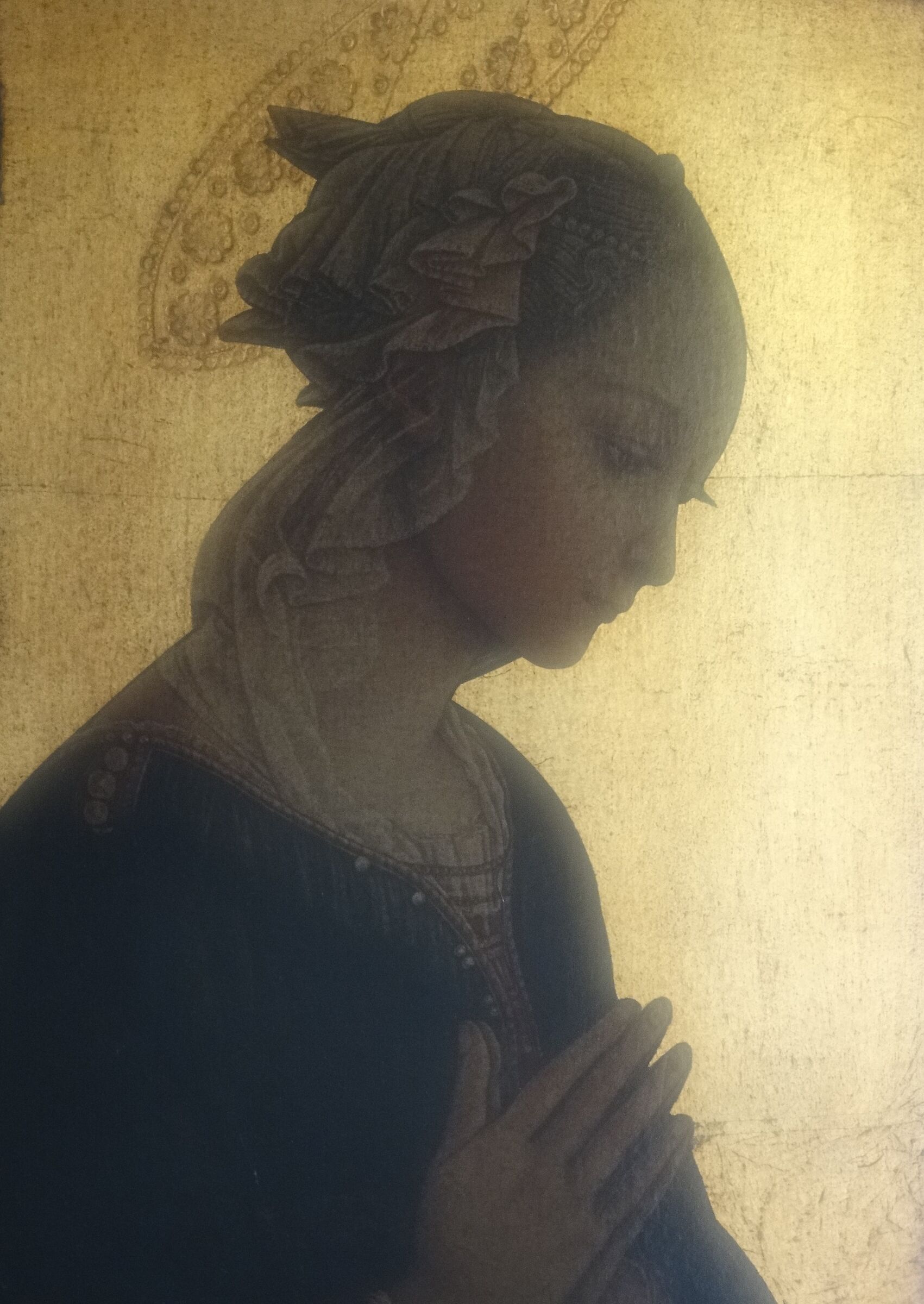 Prayer. Sacred canvas in backlight.