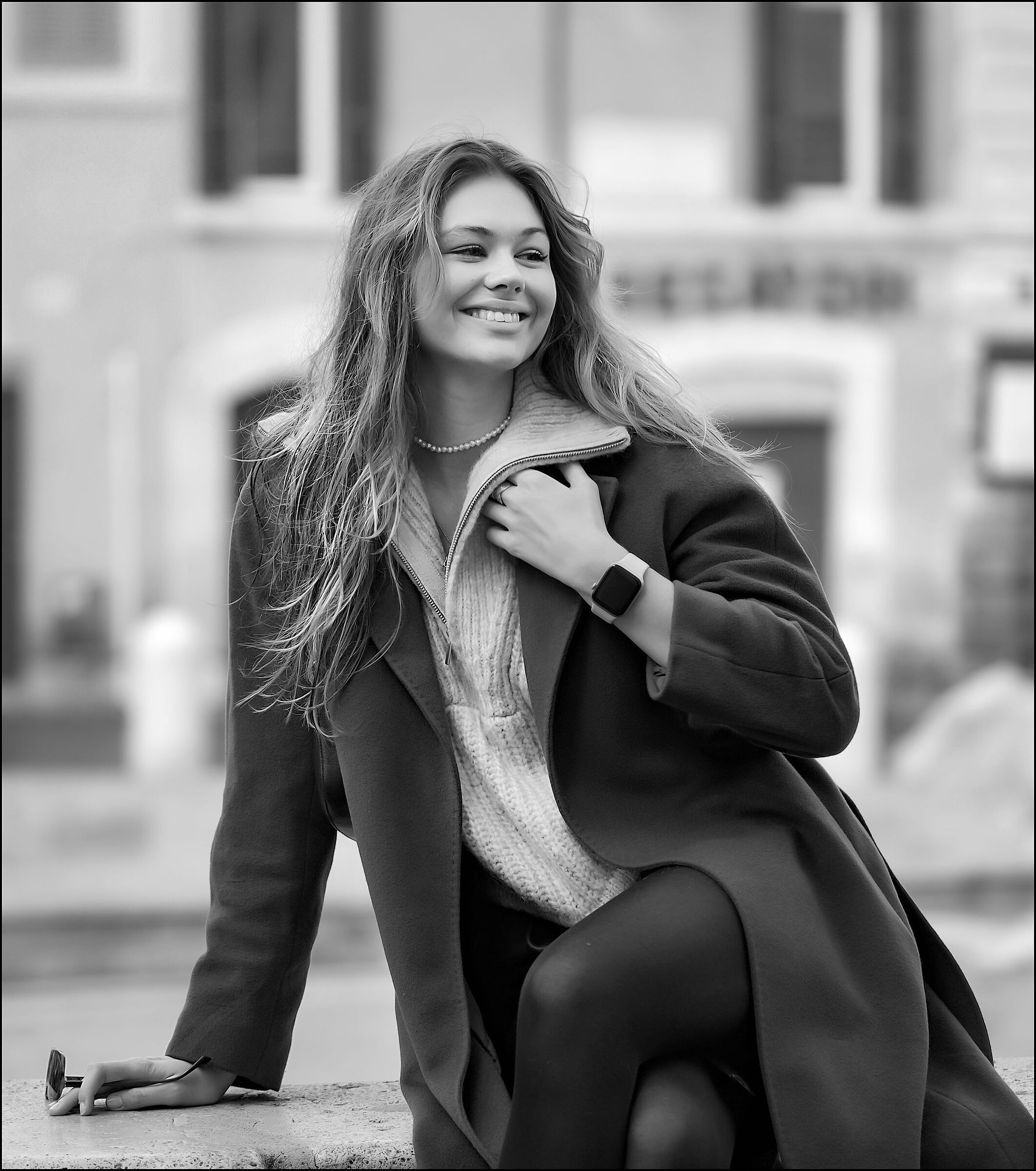 Beautiful wall girl in B/W