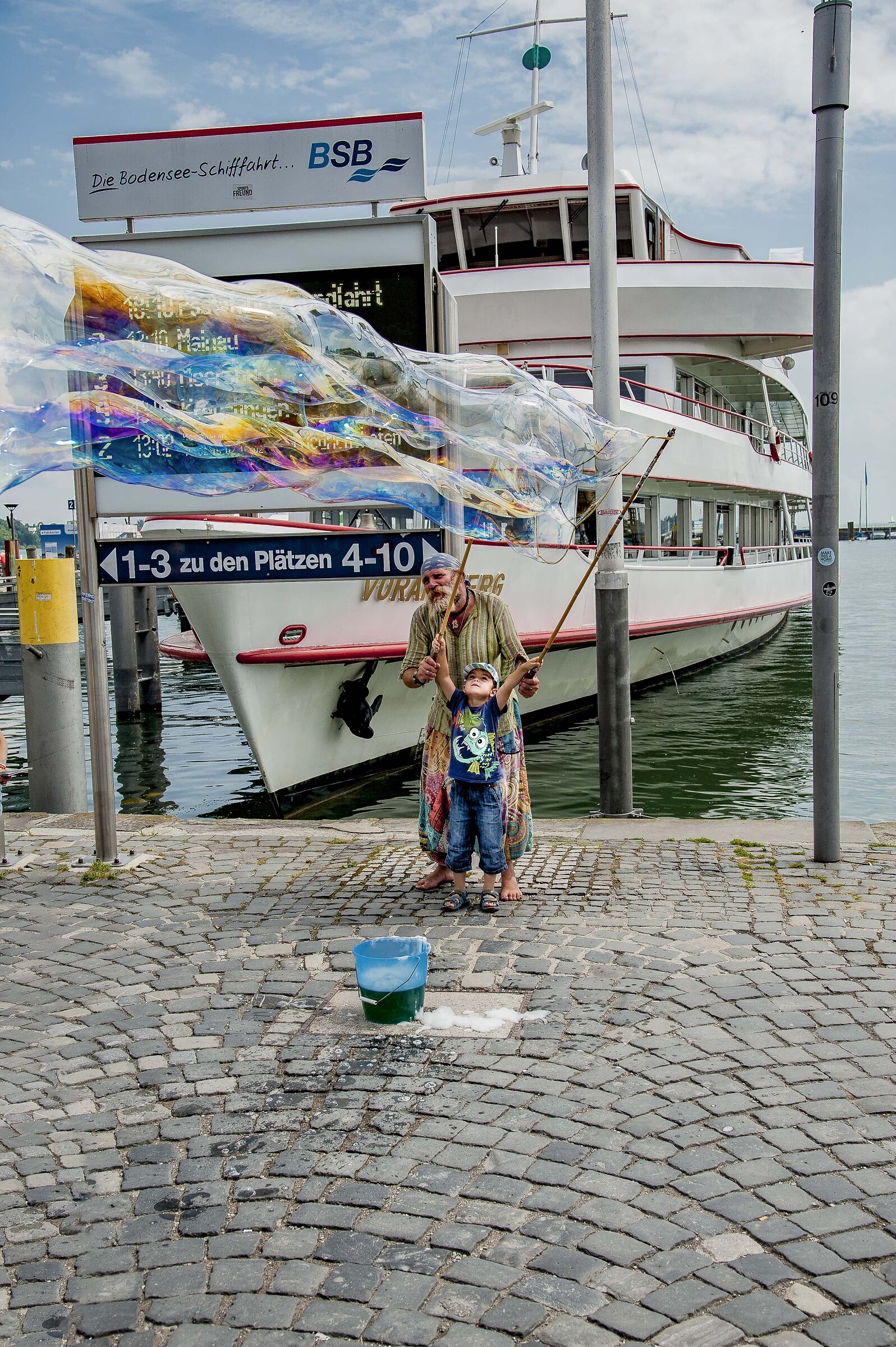 soap bubbles on the lake