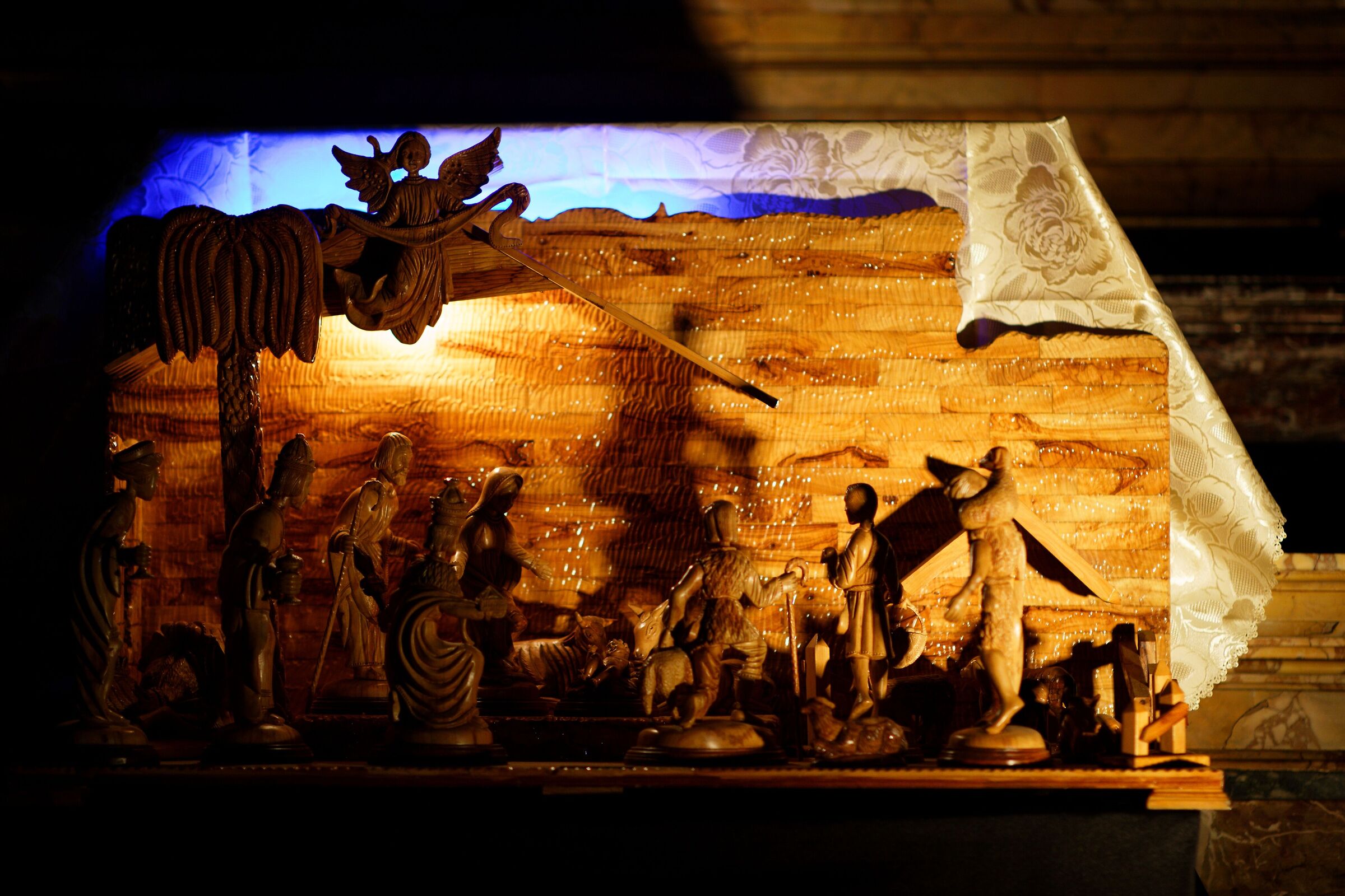 Olive wood nativity scene