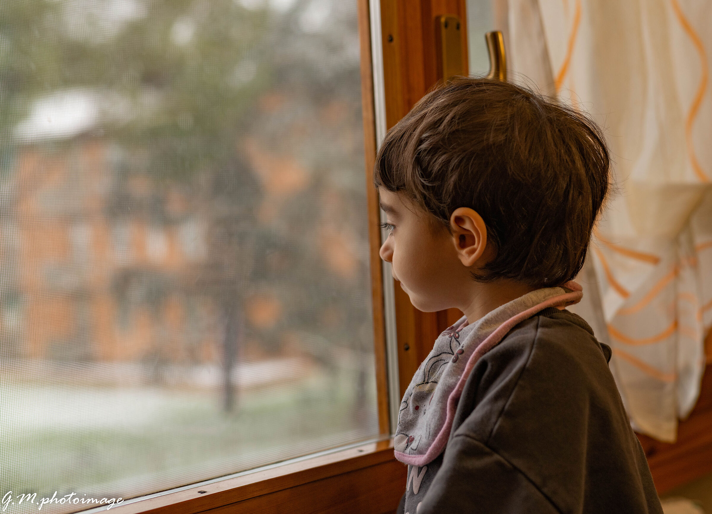Admiring the descent of the snow