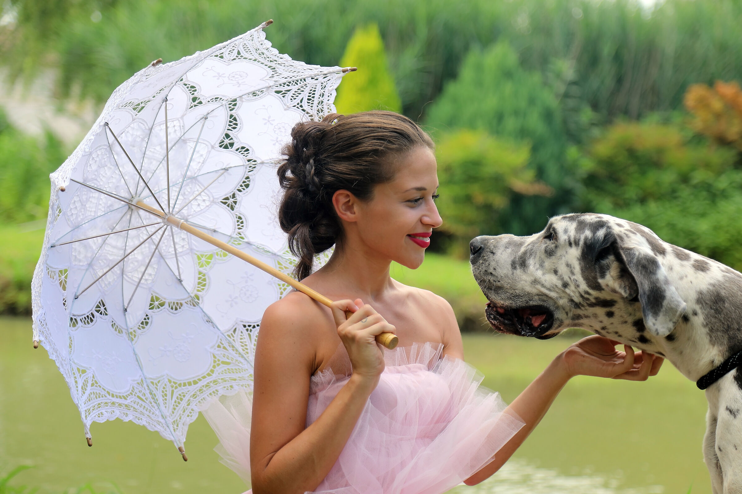 Chiara with the tender Great Dane