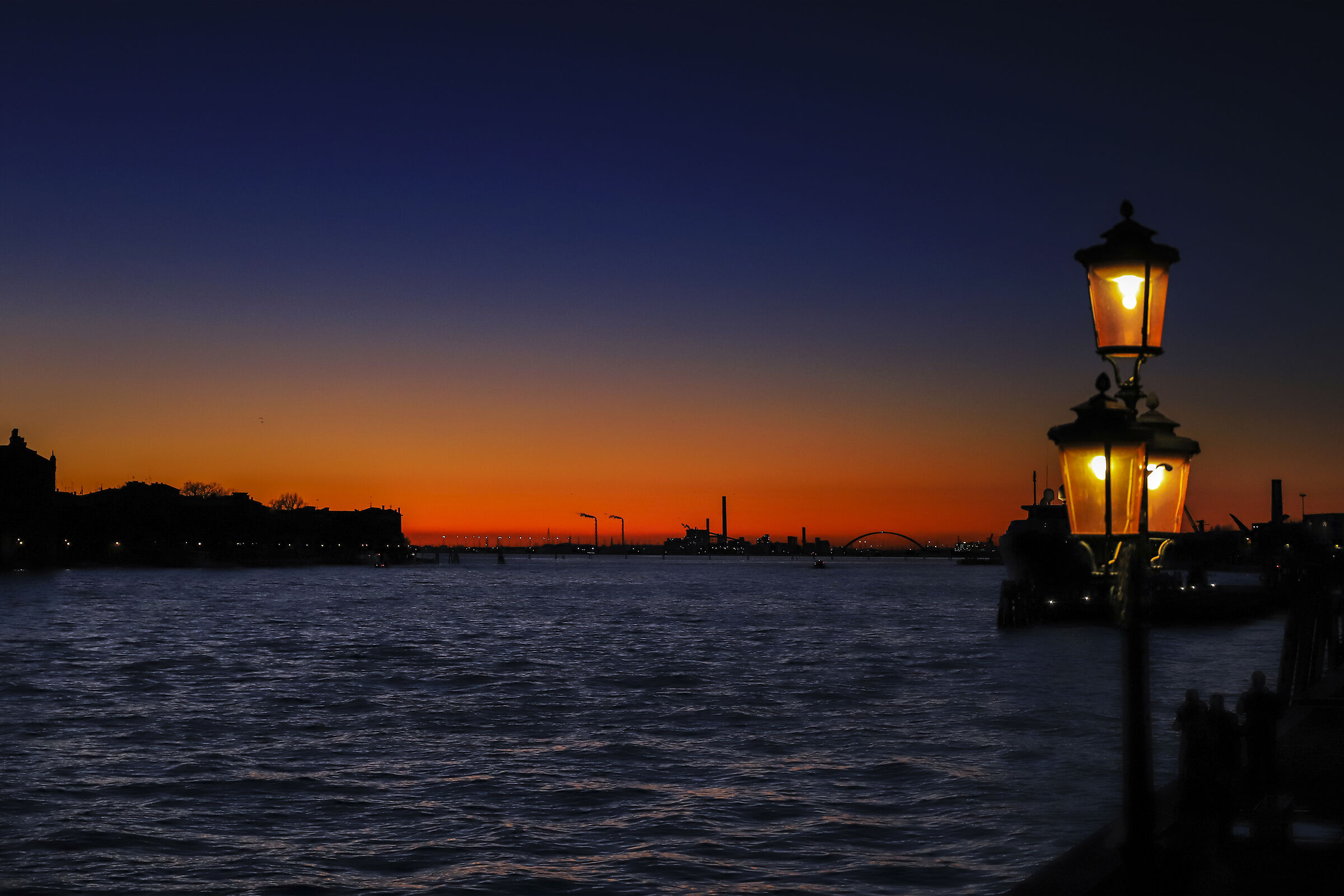 The sunset lights up over Porto Marghera