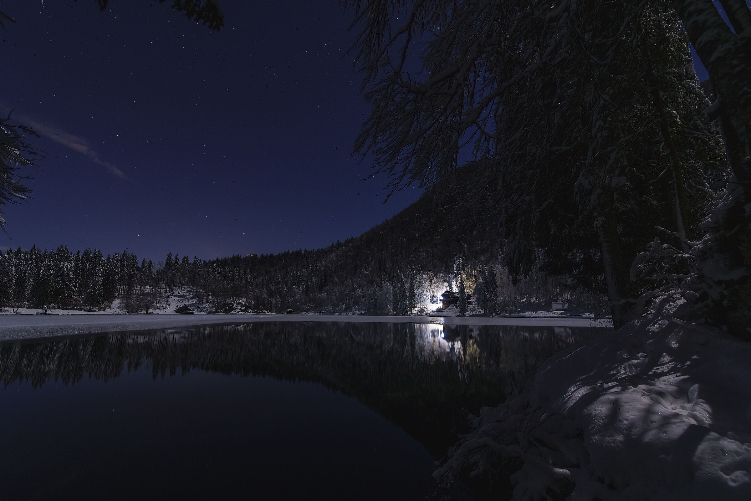 Night at the lower lake of Fusine