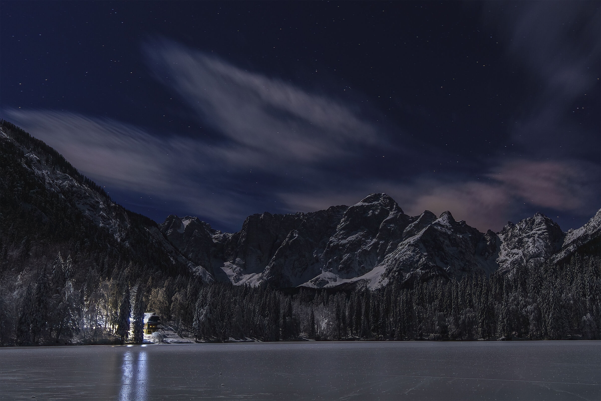 Night at the lower lake of Fusine