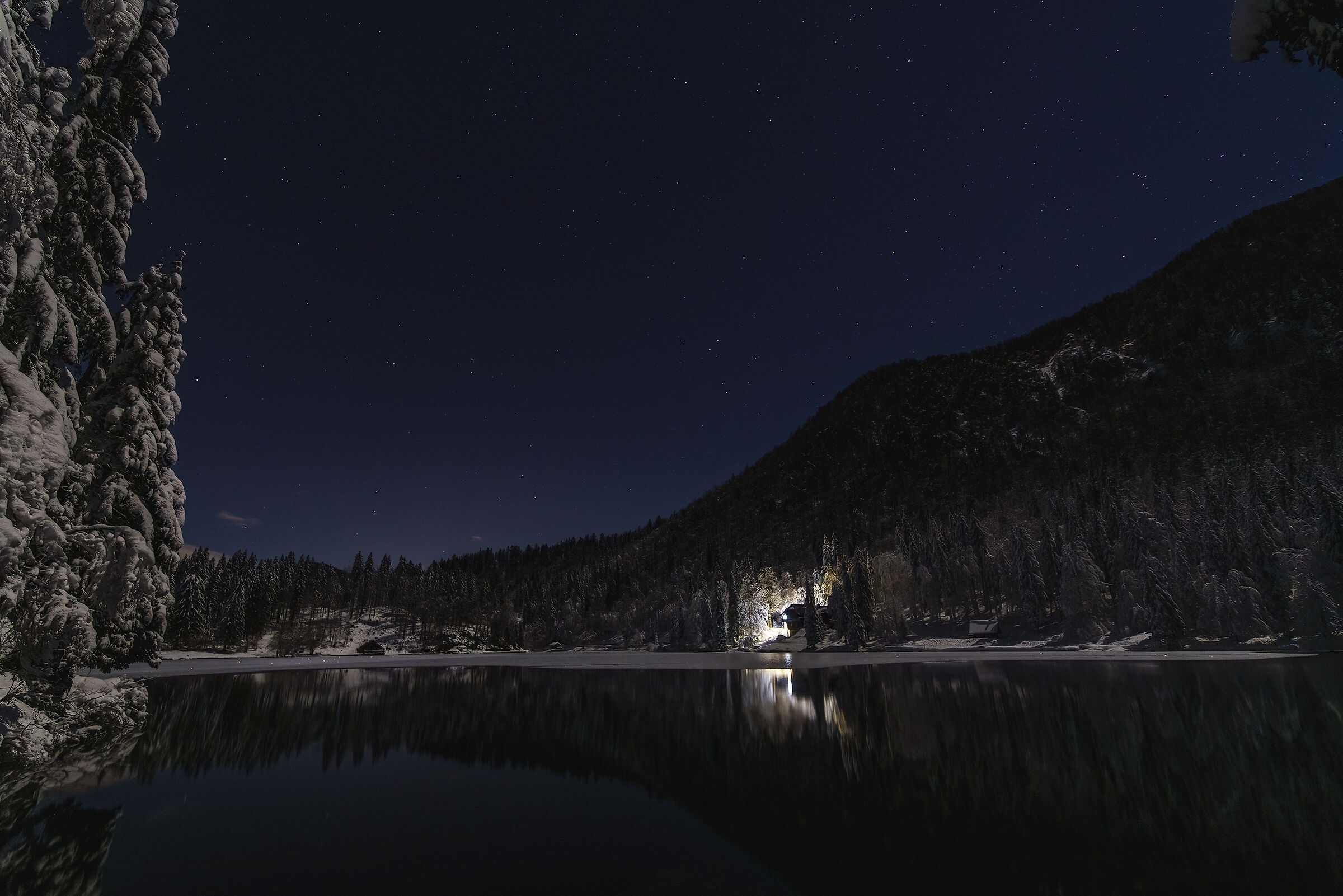 Night at the lower lake of Fusine
