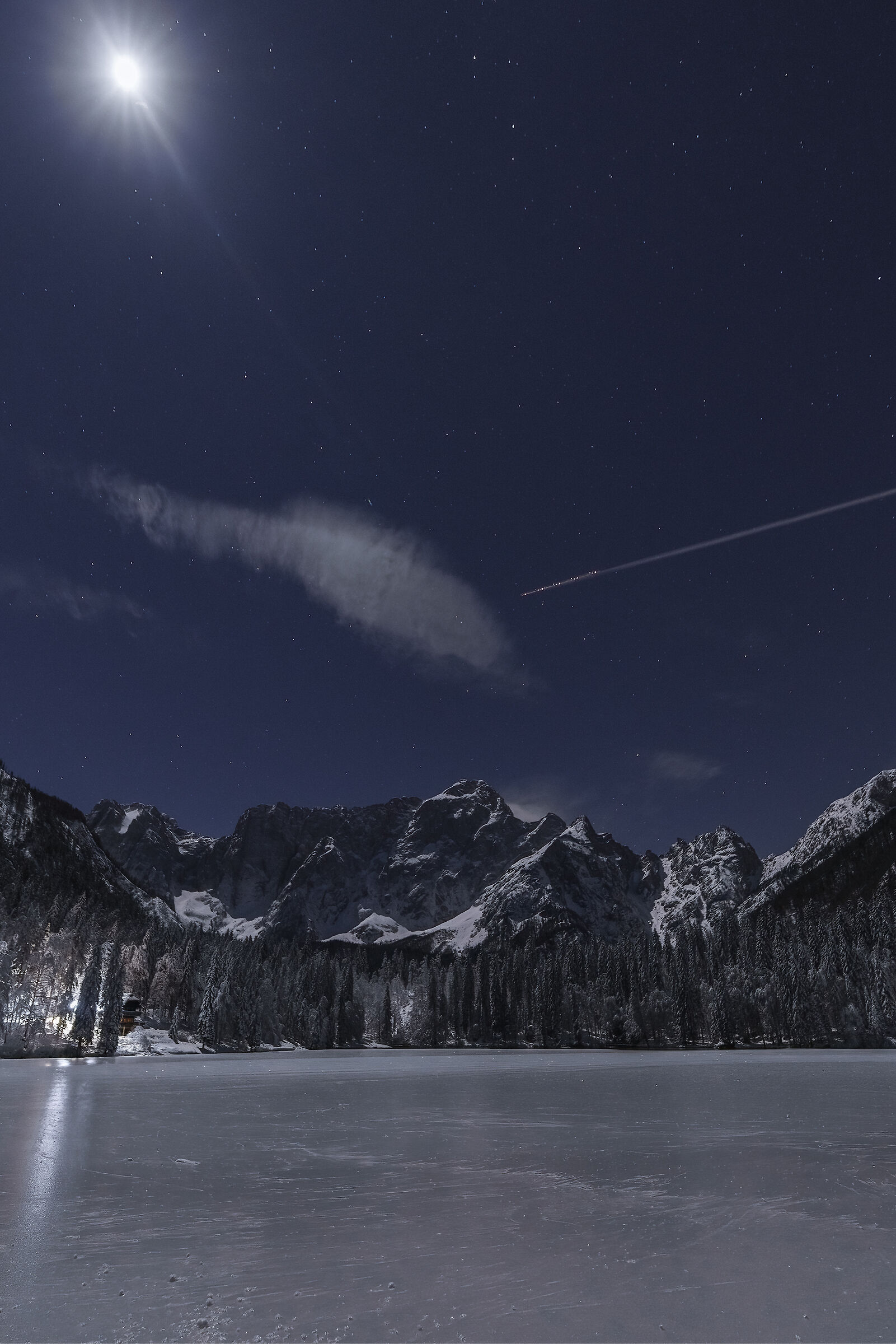 In the moonlight at the lower lake of Fusine