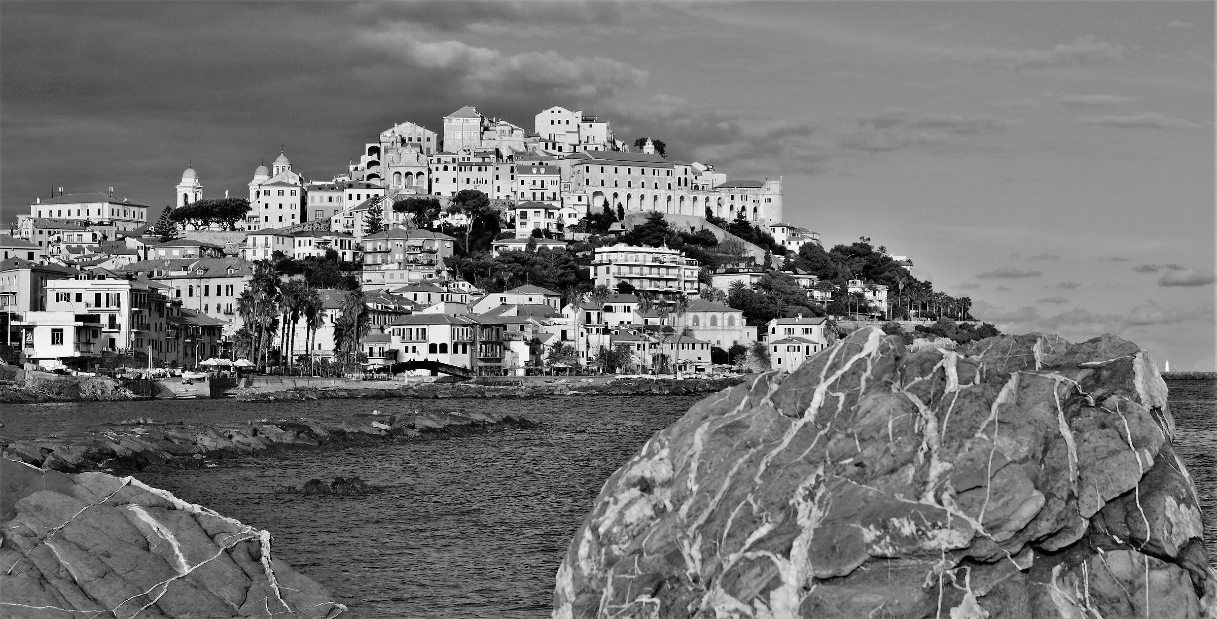 Black and white with rock