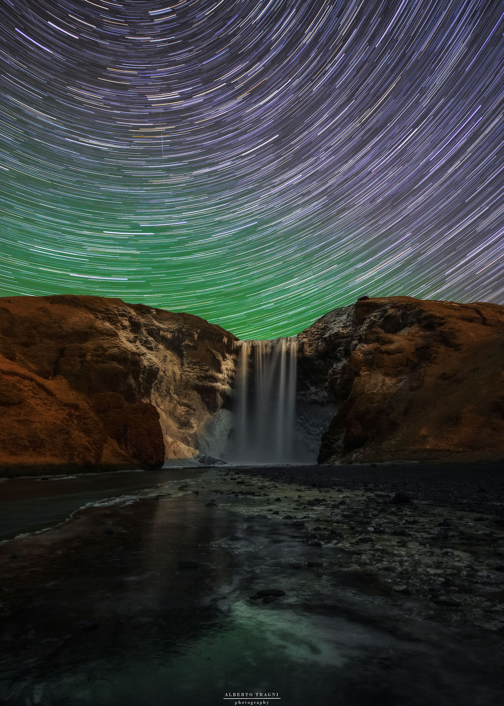 SkogaFoss, startrail + northern lights