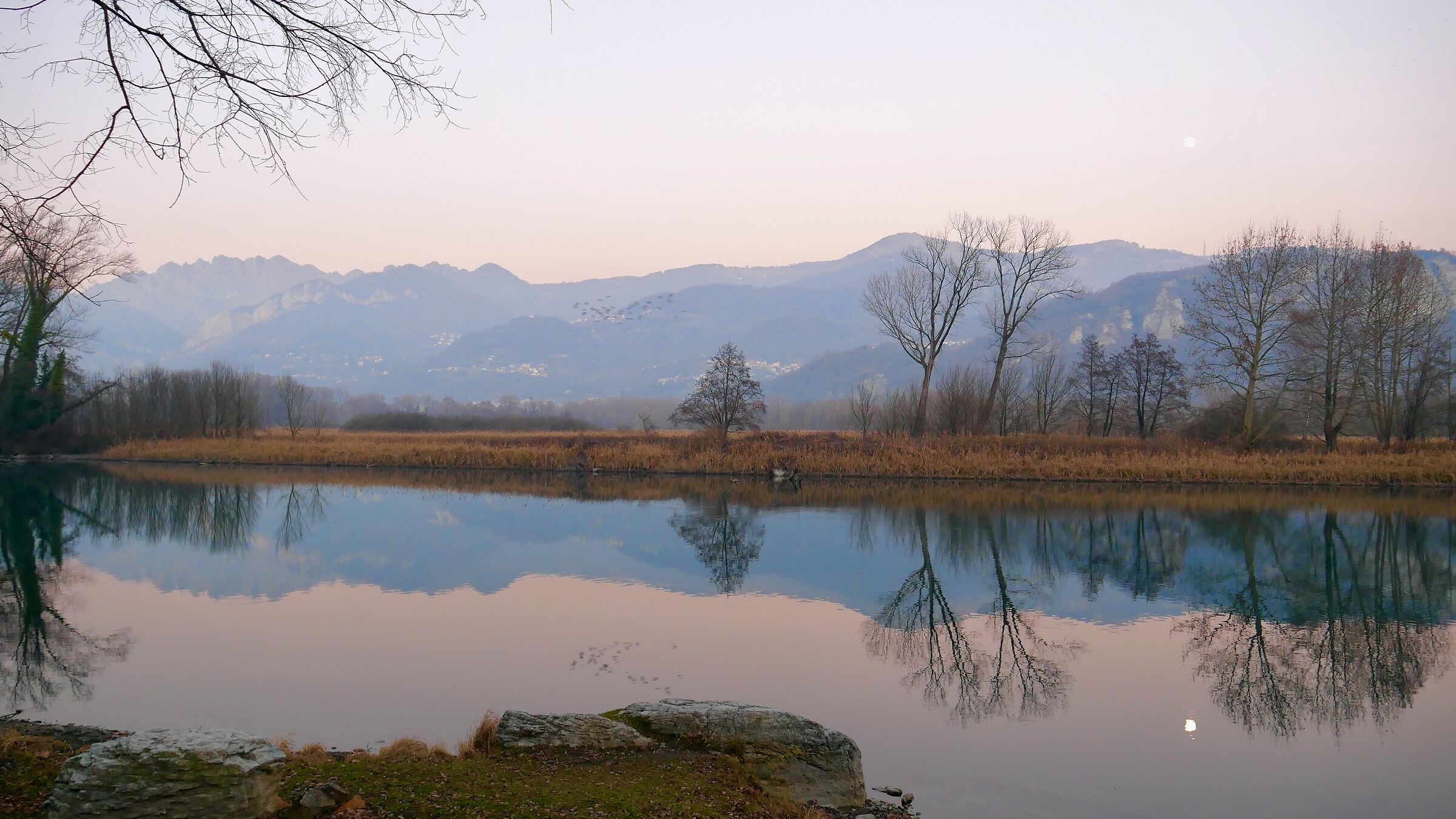 La luna si riflette nel fiume