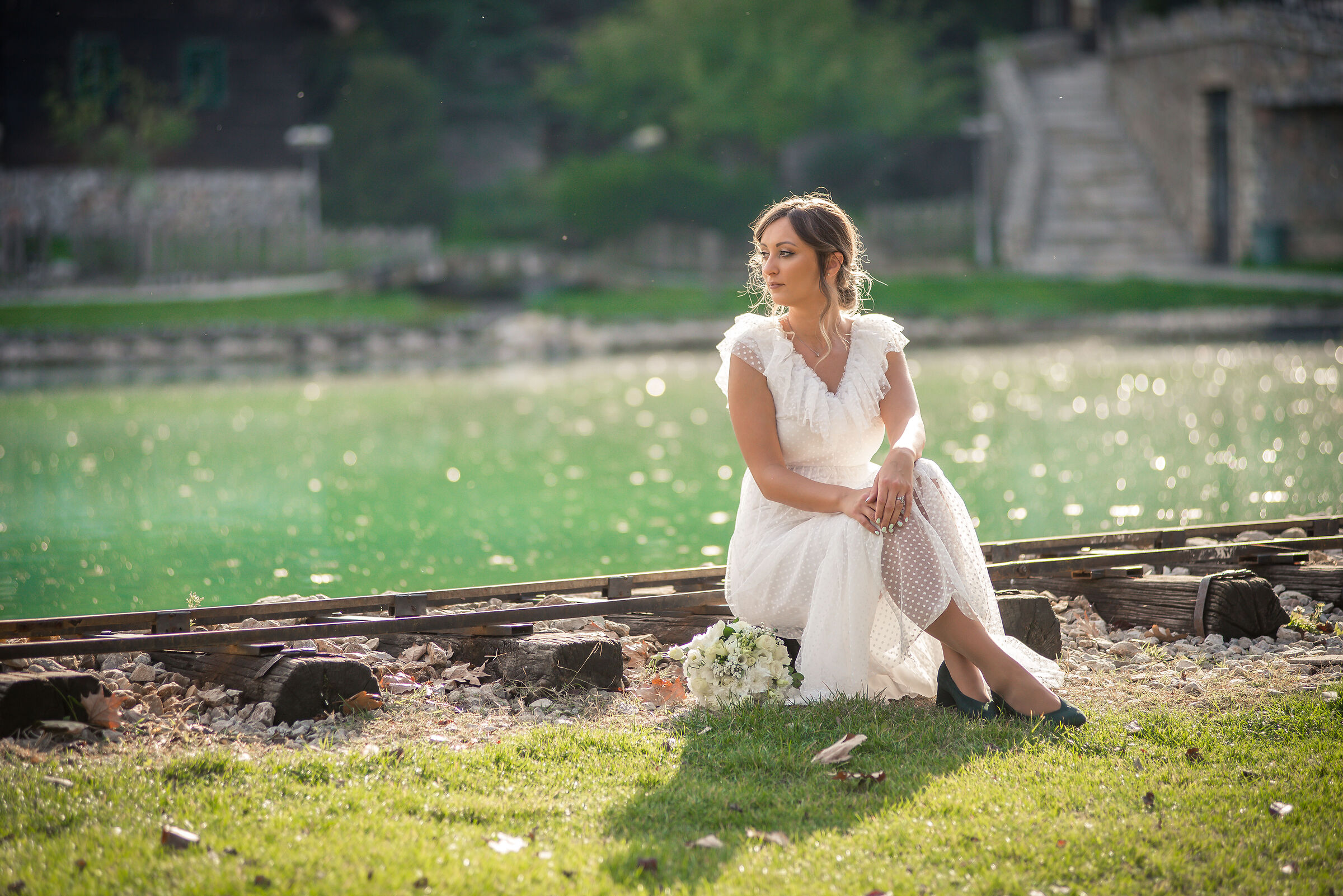Bride by the railroad
