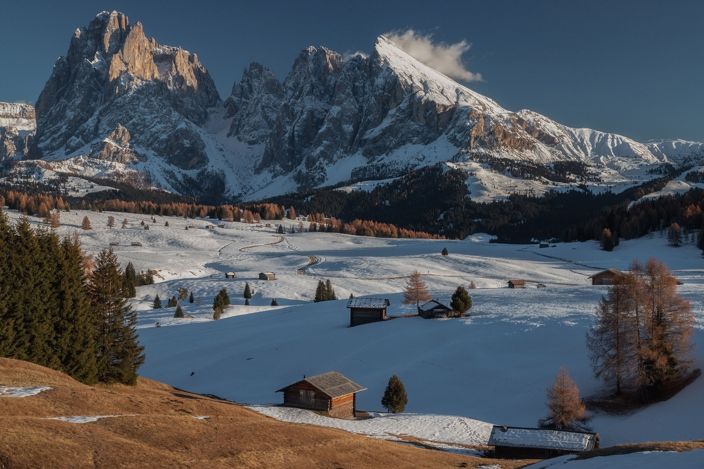 Alpe di Siusi con la prima nevicata