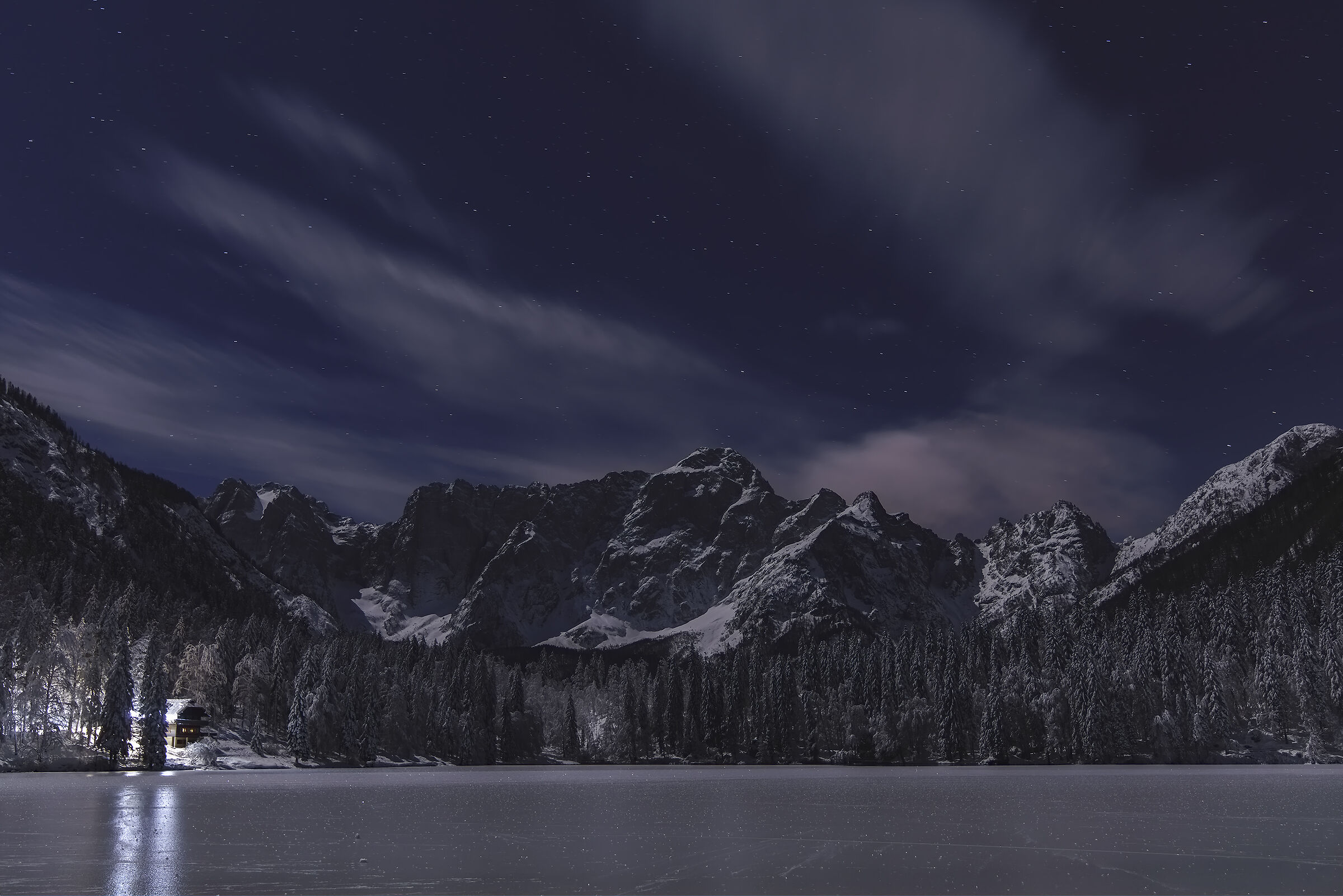 Night at the lower lake of Fusine