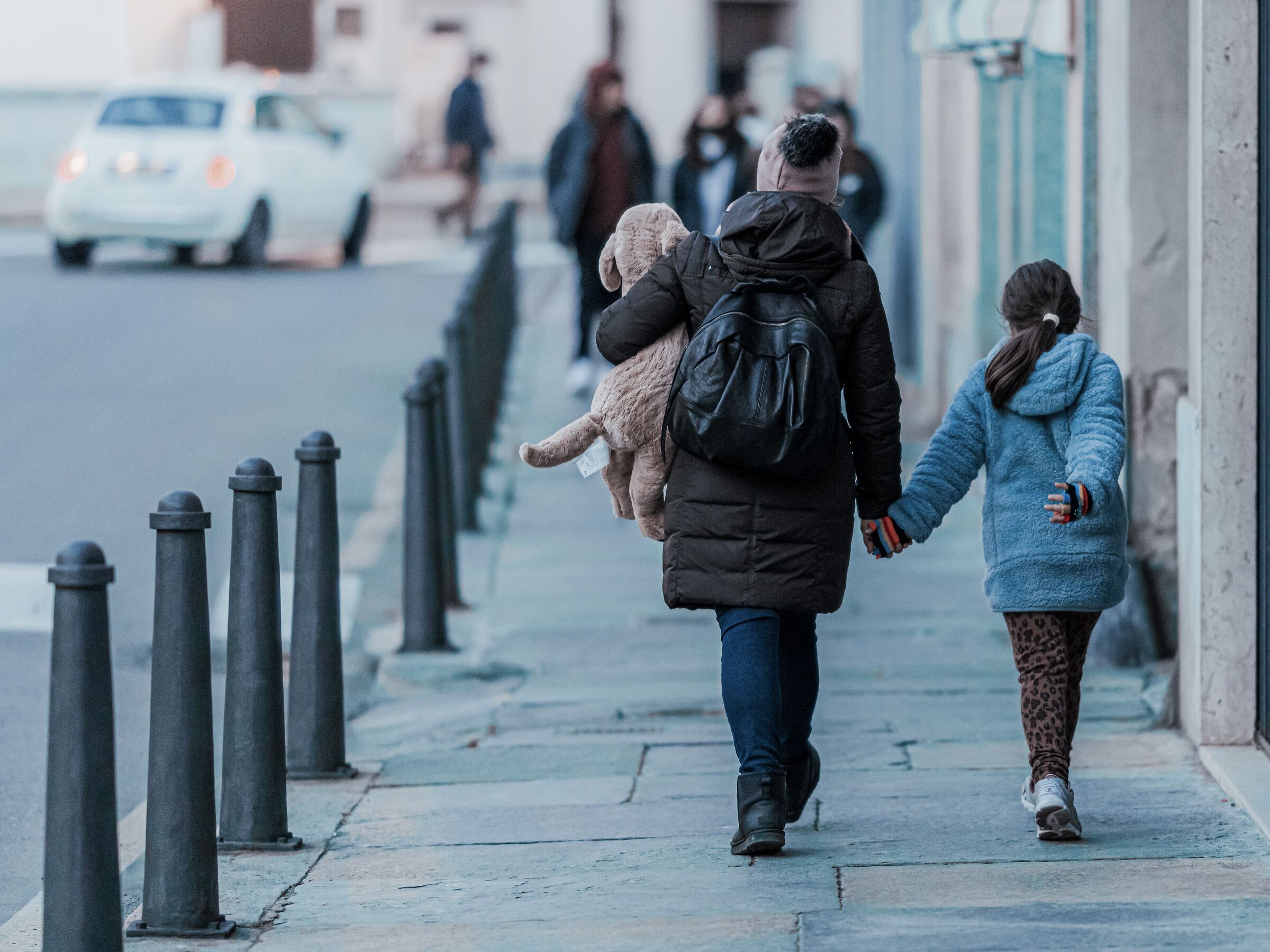 Mother and daughter and dog