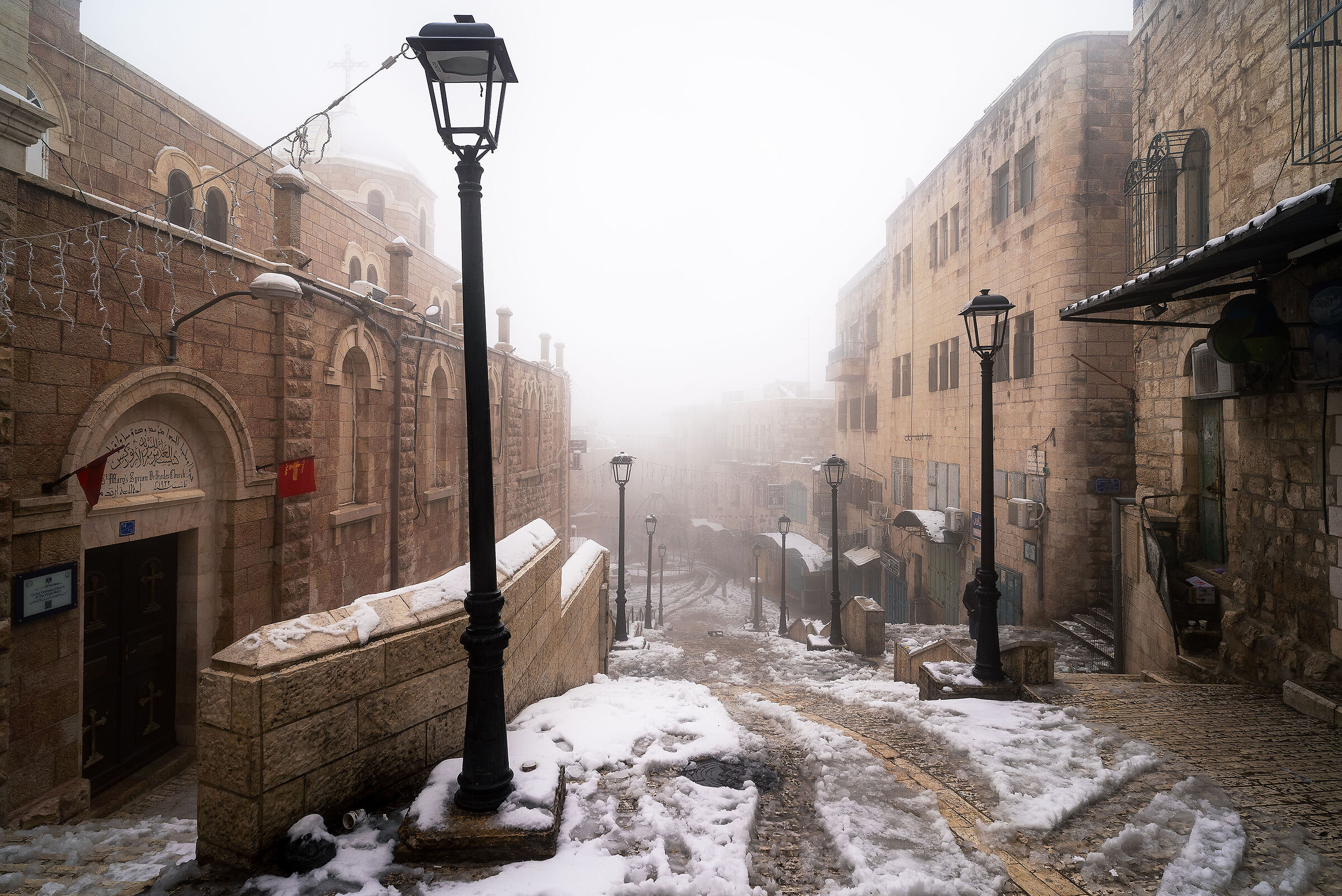 Bethlehem, snow and fog