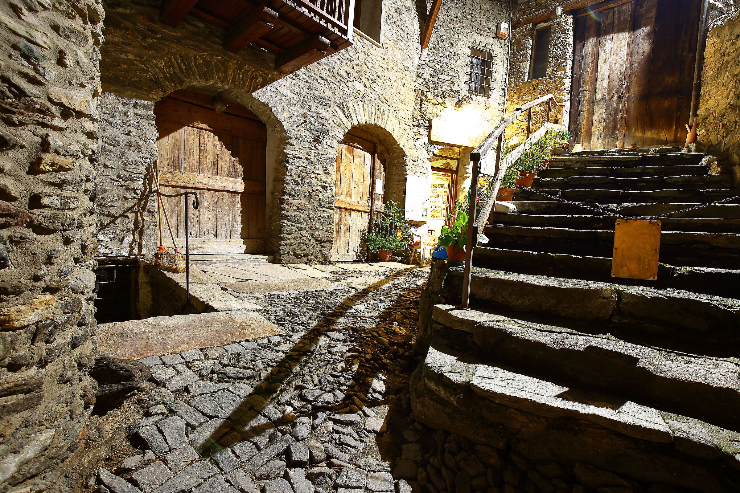 in the center of the village