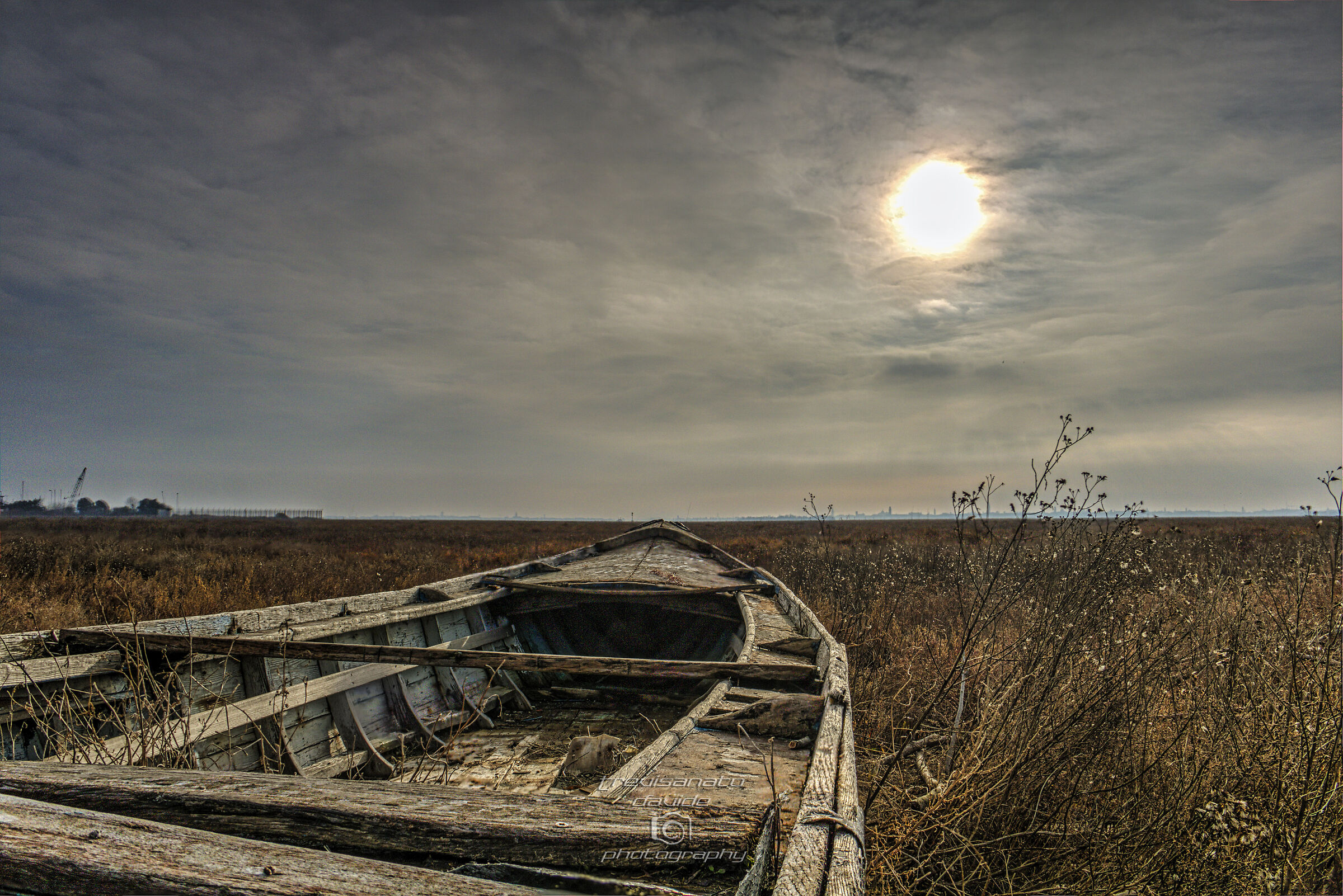 Abandoned wreck in a salt marsh