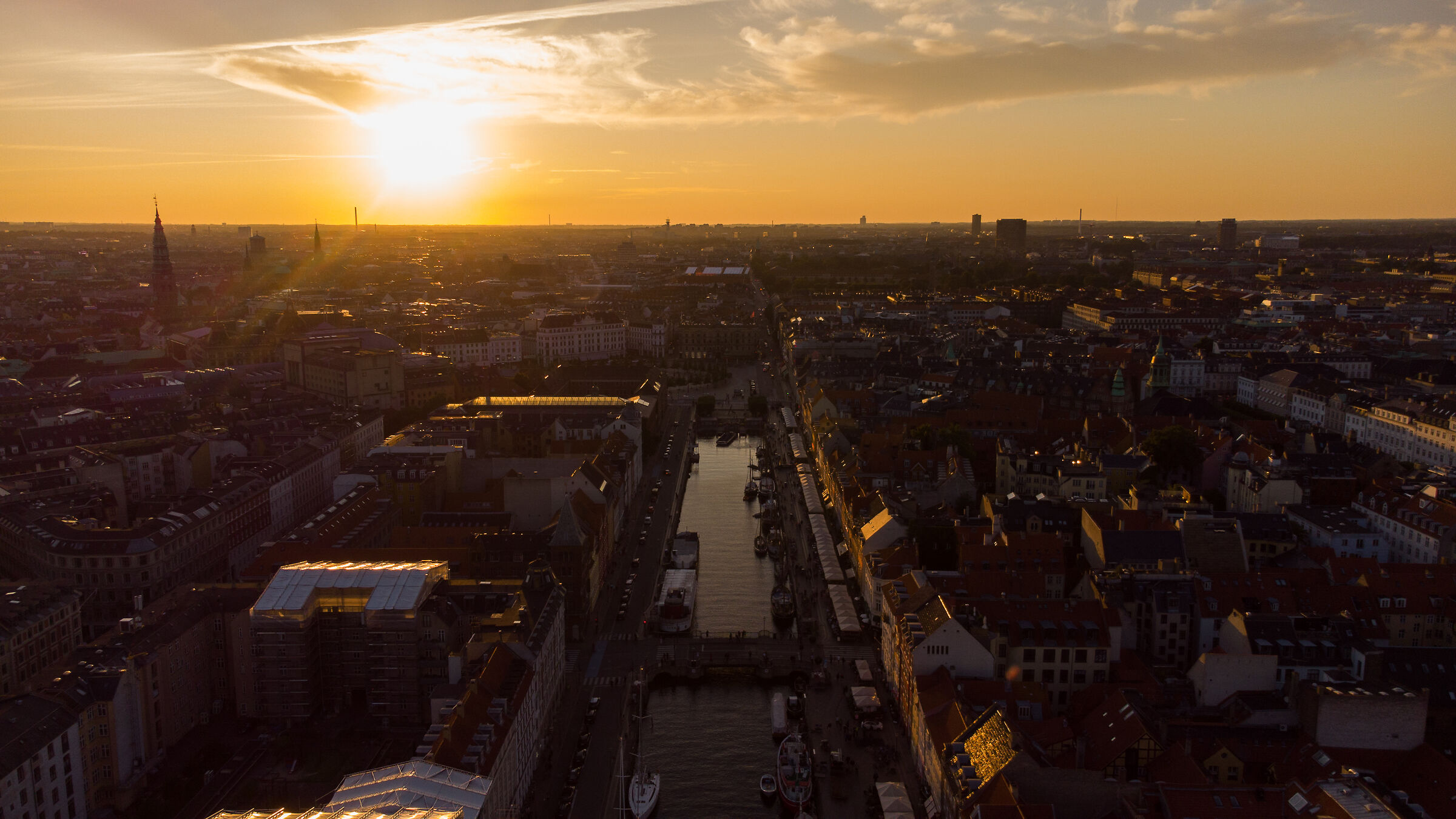 Nyhavn at sunset in Copenhagen