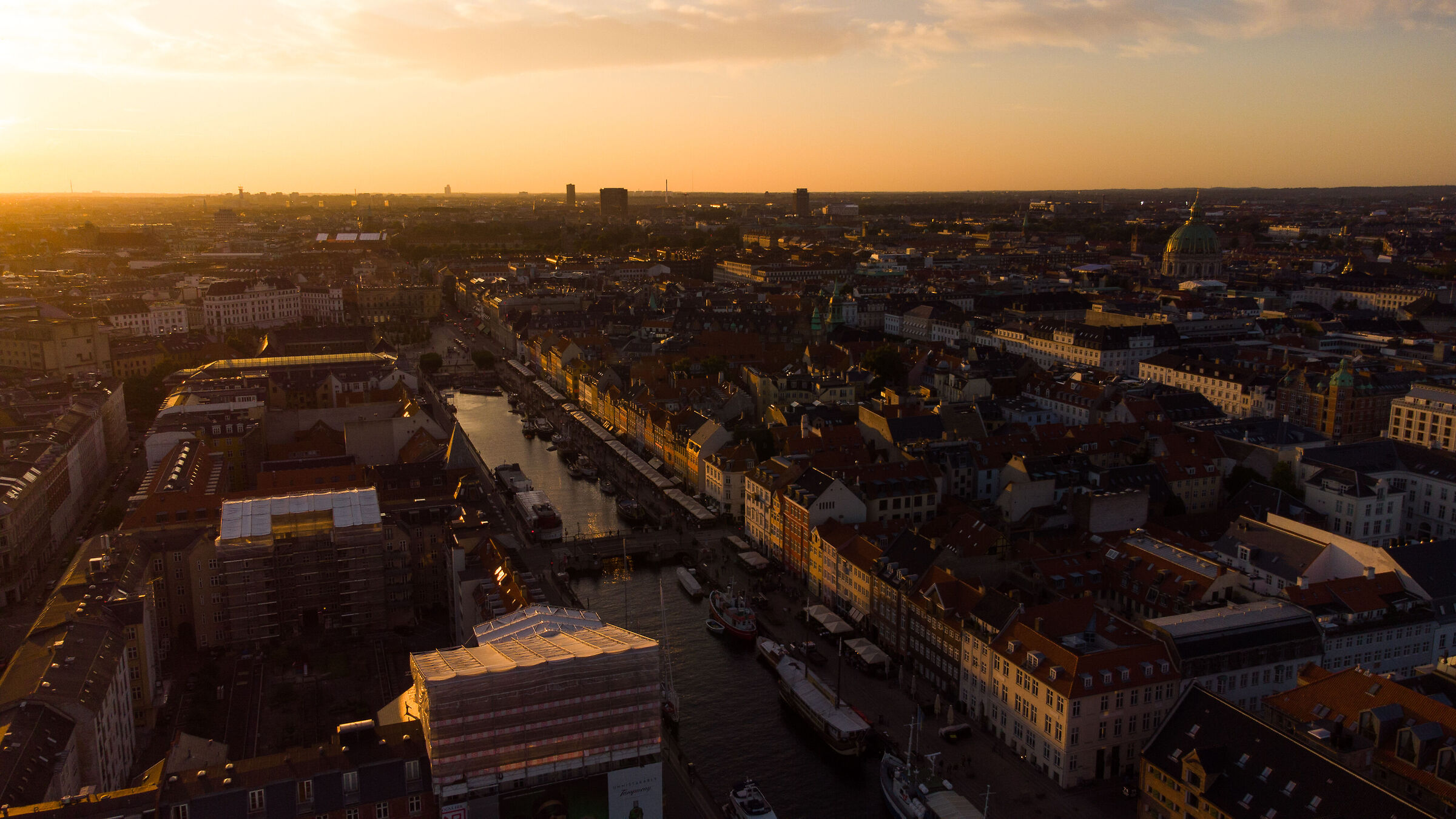 Nyhavn at sunset in Copenhagen