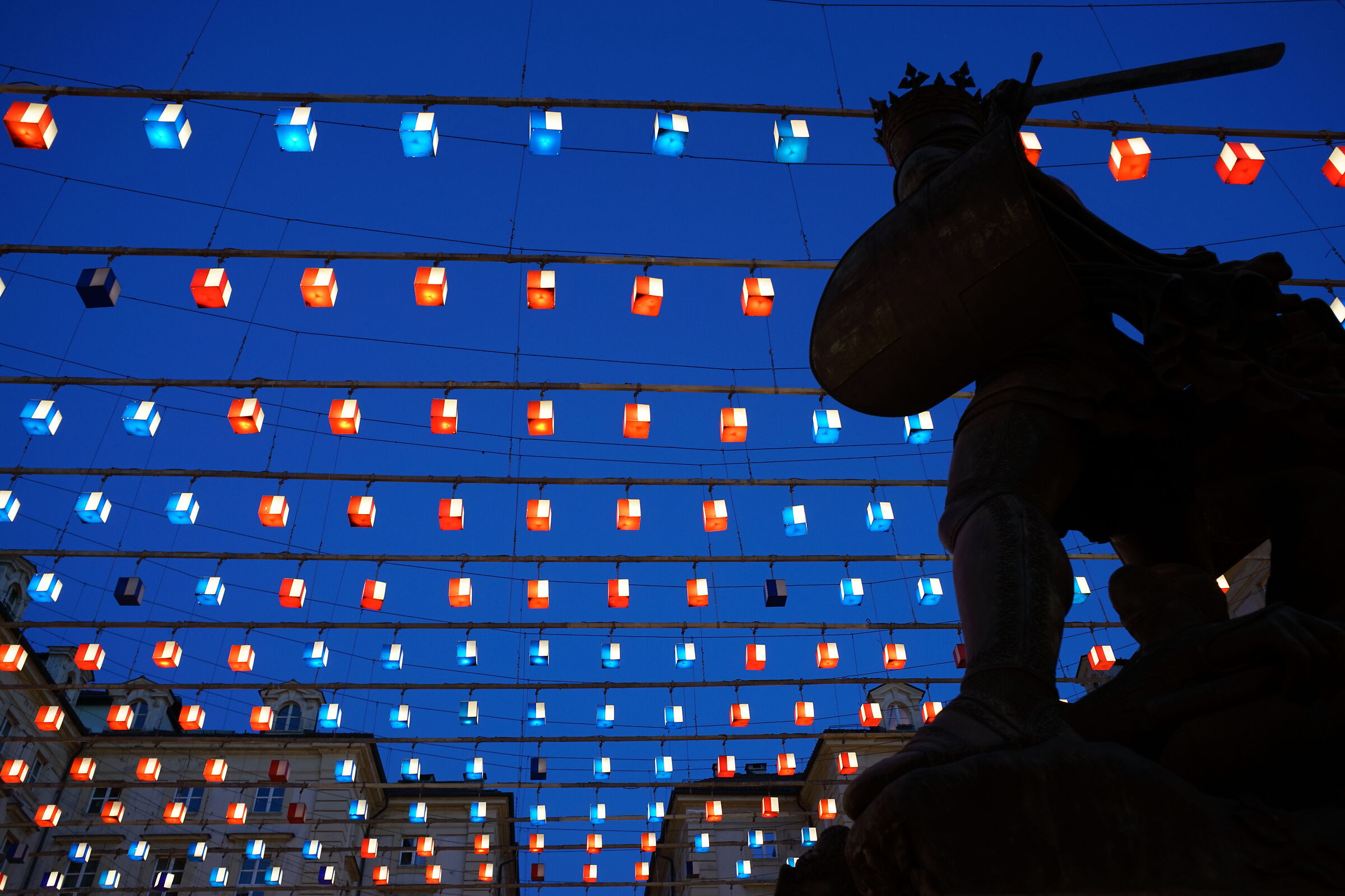 carpet of lights on blue