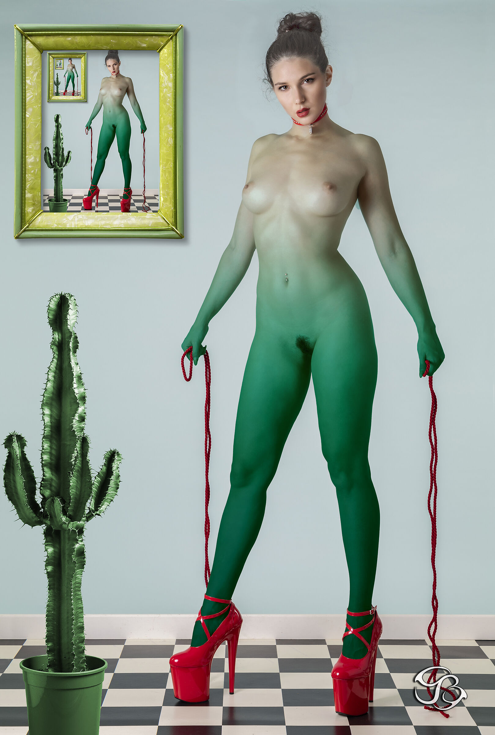 Pluriritratto di donna con cactus e corde