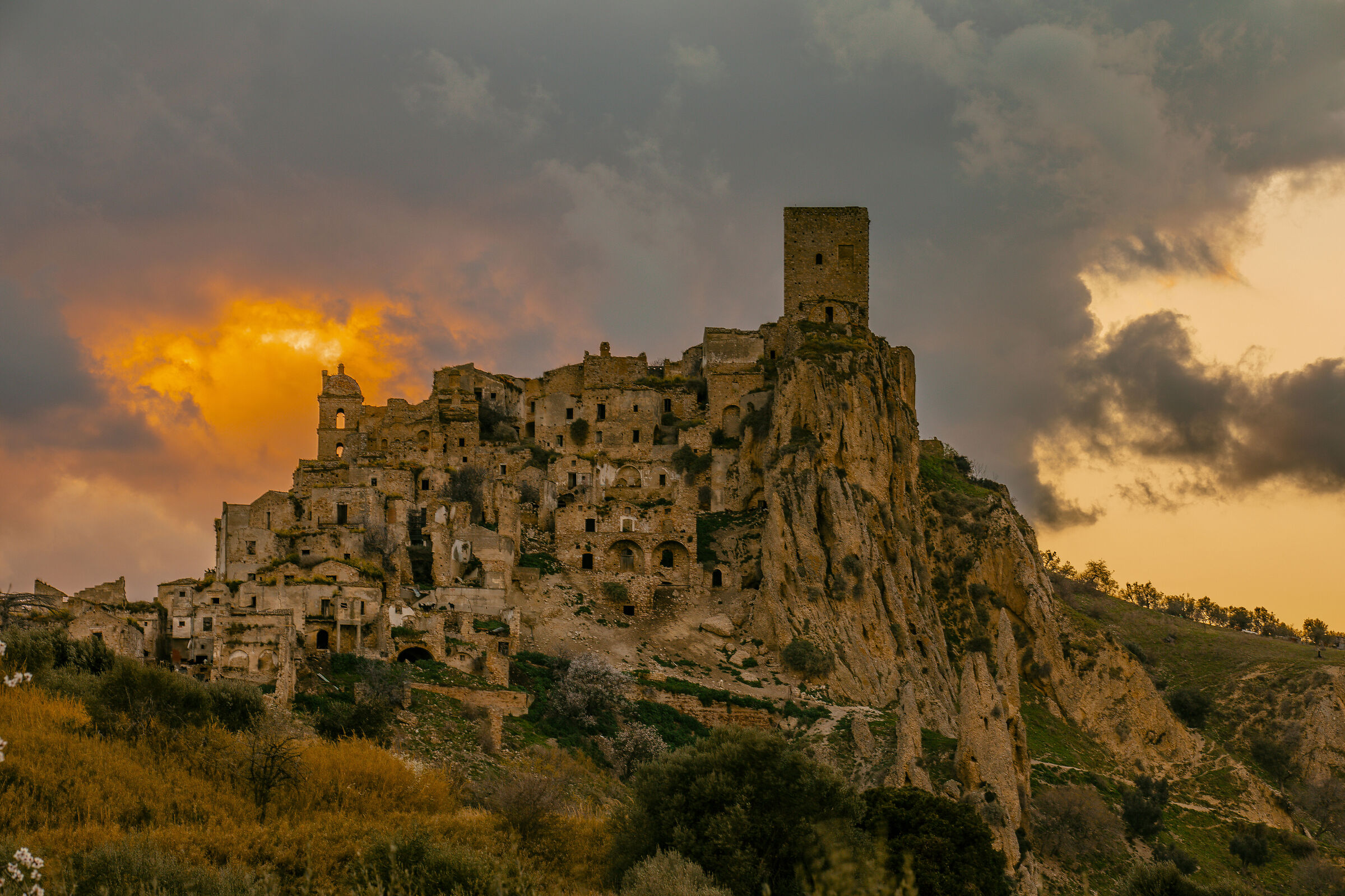 sunset over ghost town