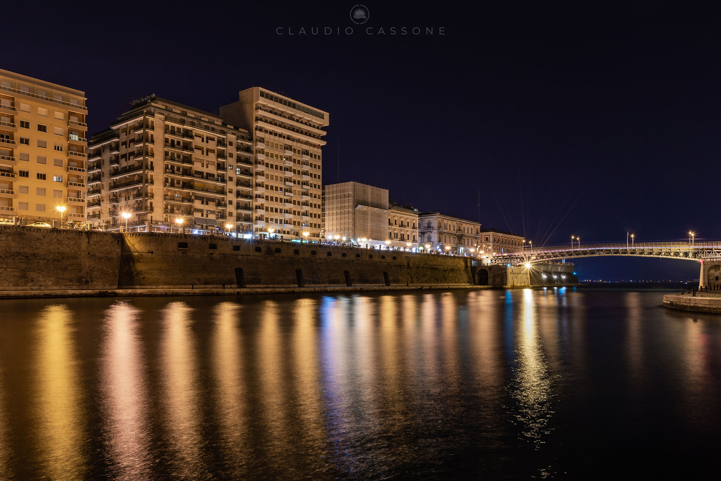 Navigable Canal and Revolving Bridge at night