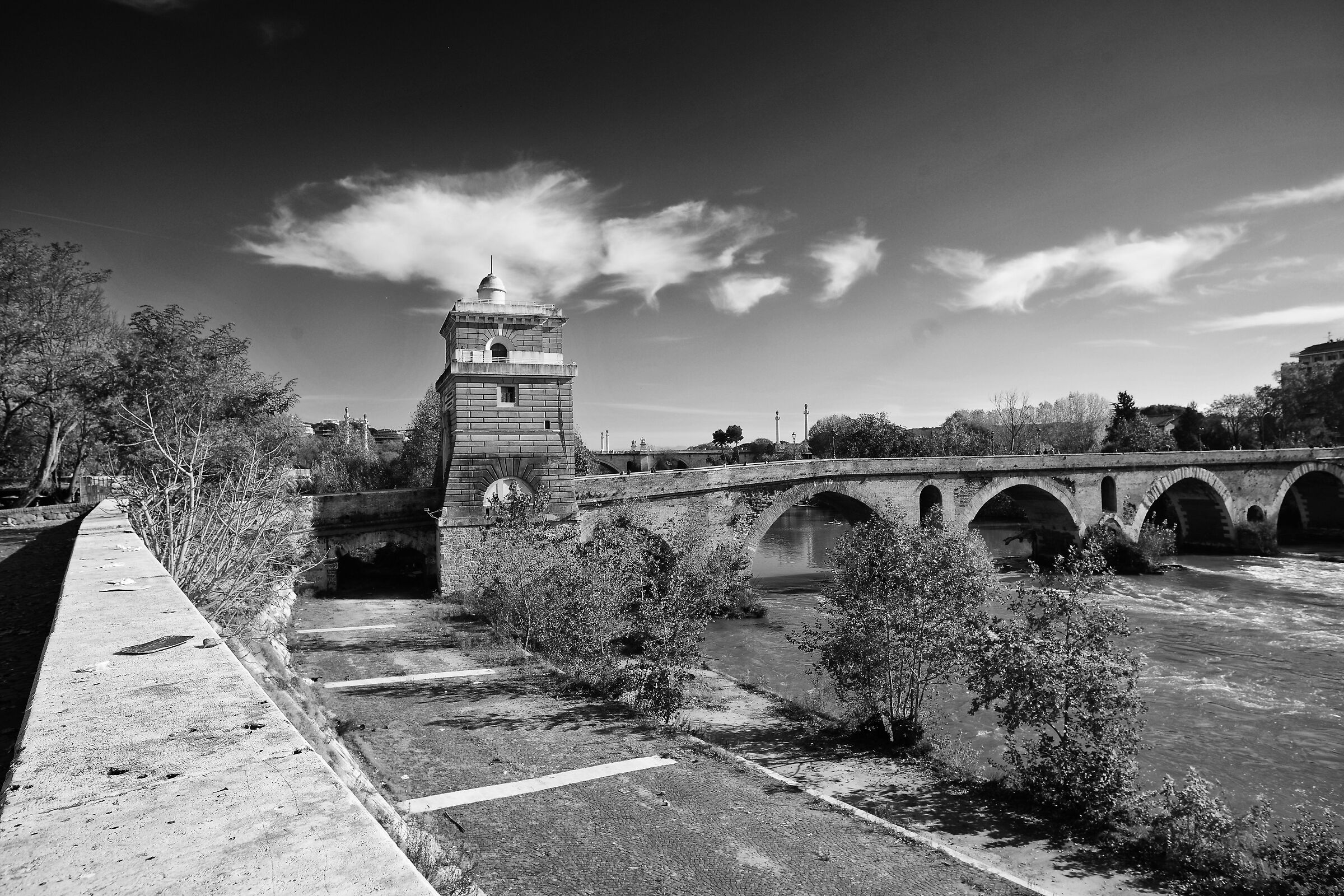 Ponte Milvio, fiume Tevere. Roma