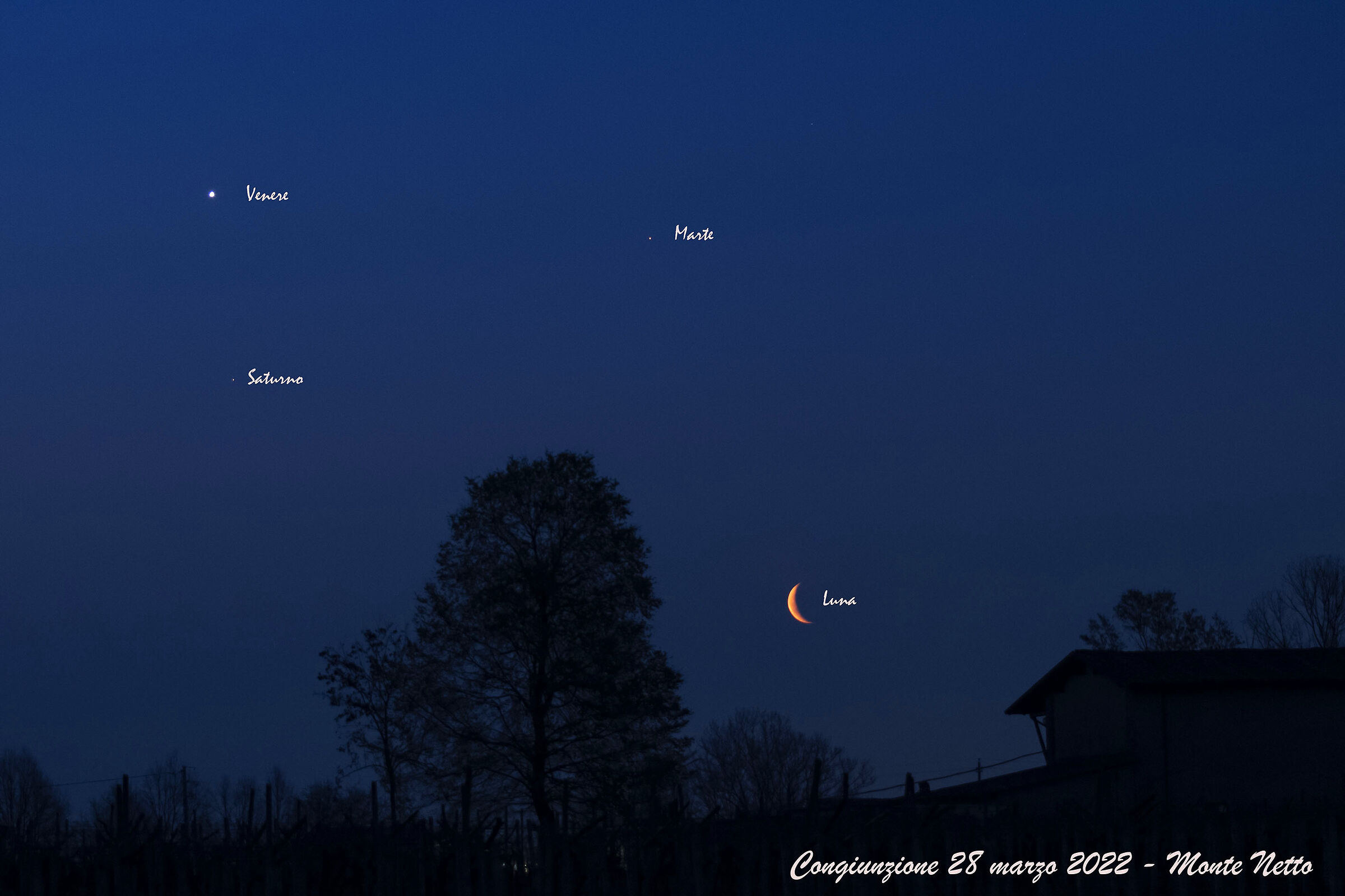 Congiunzione Luna, Venere, Marte, Saturno