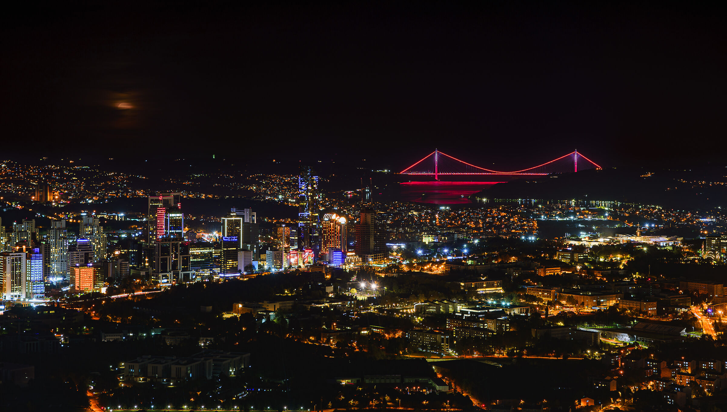View of the Sea of Marmara with crescent Moon