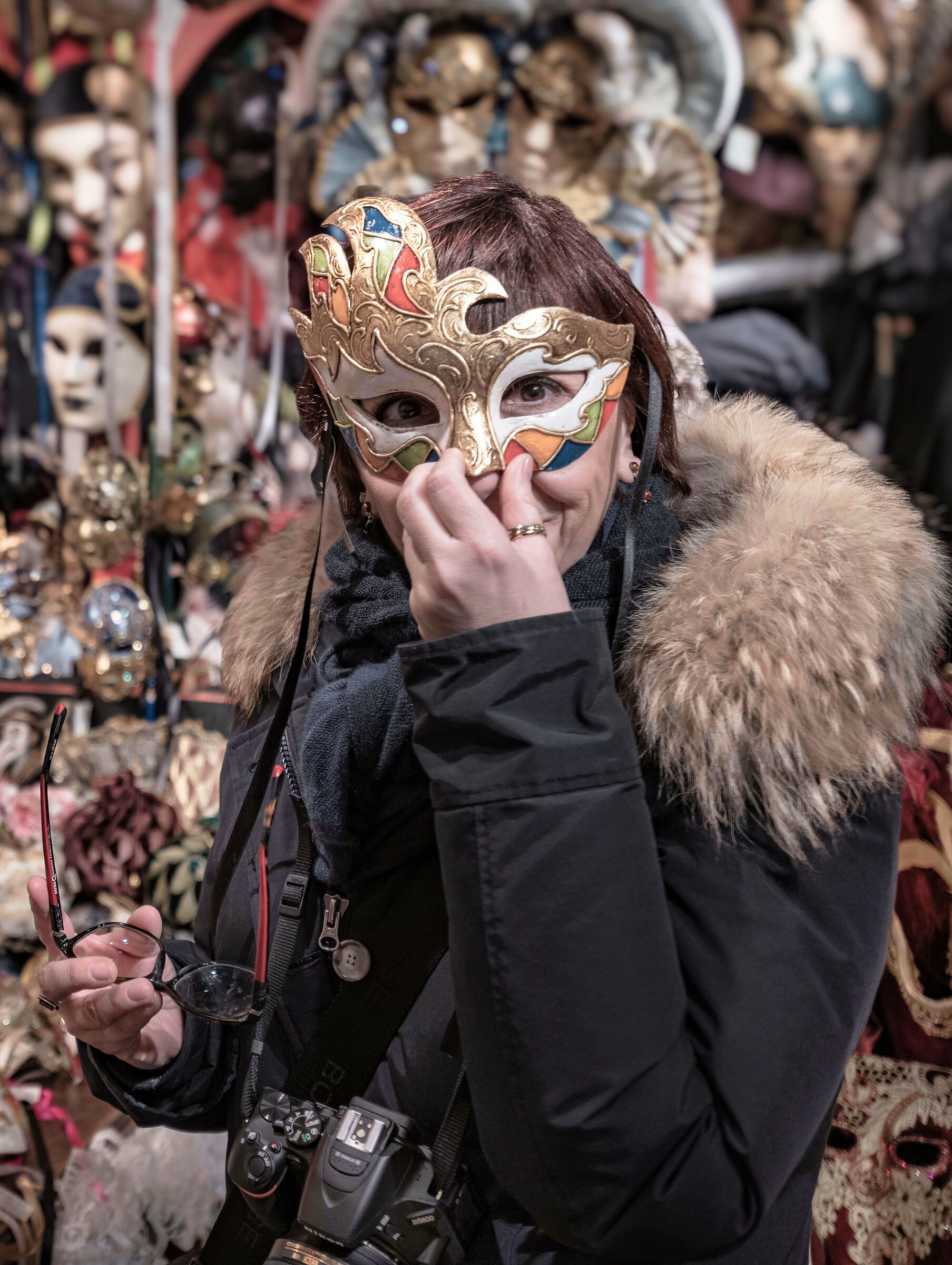 Masked photographer