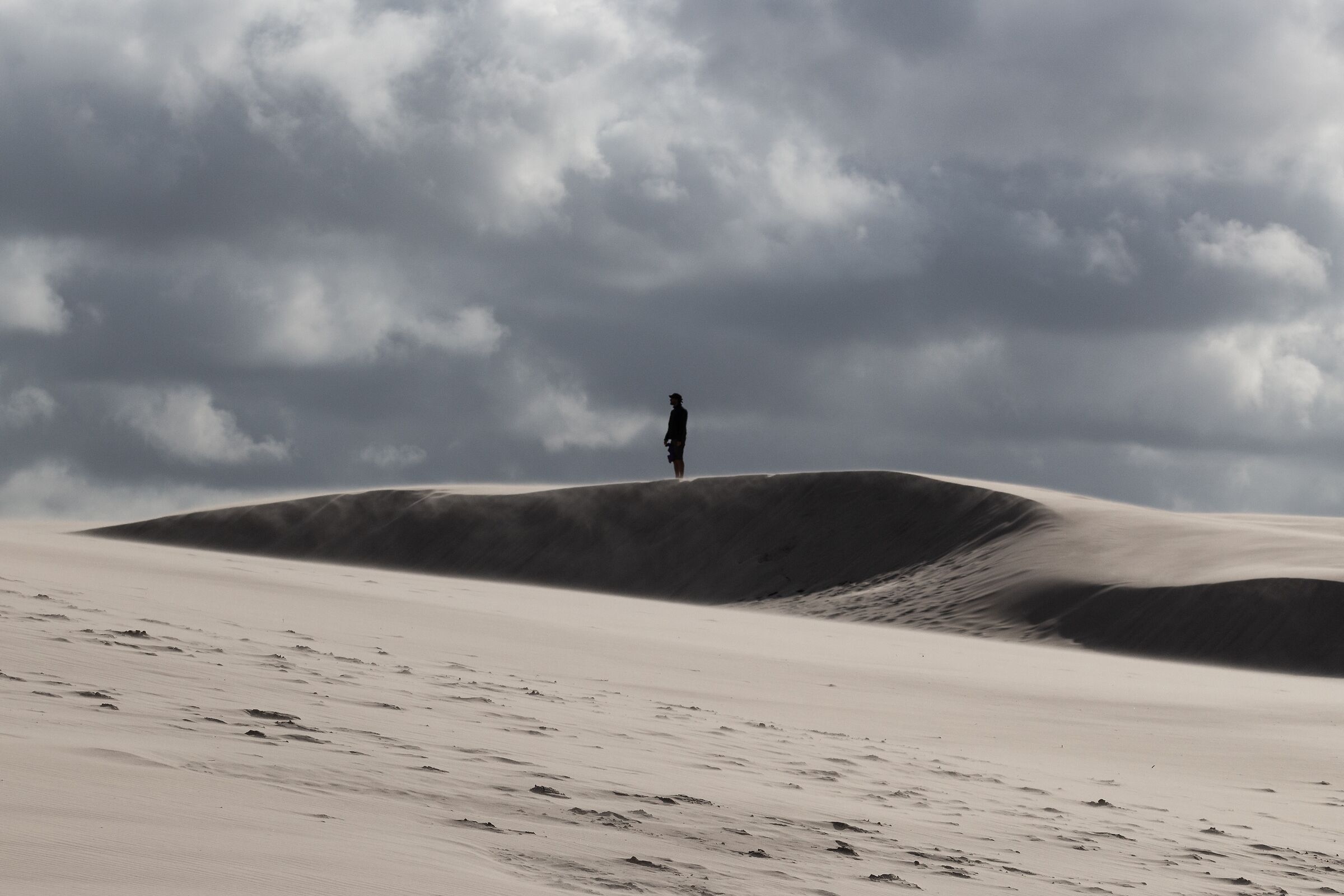 The wayfarer on the sandy sea