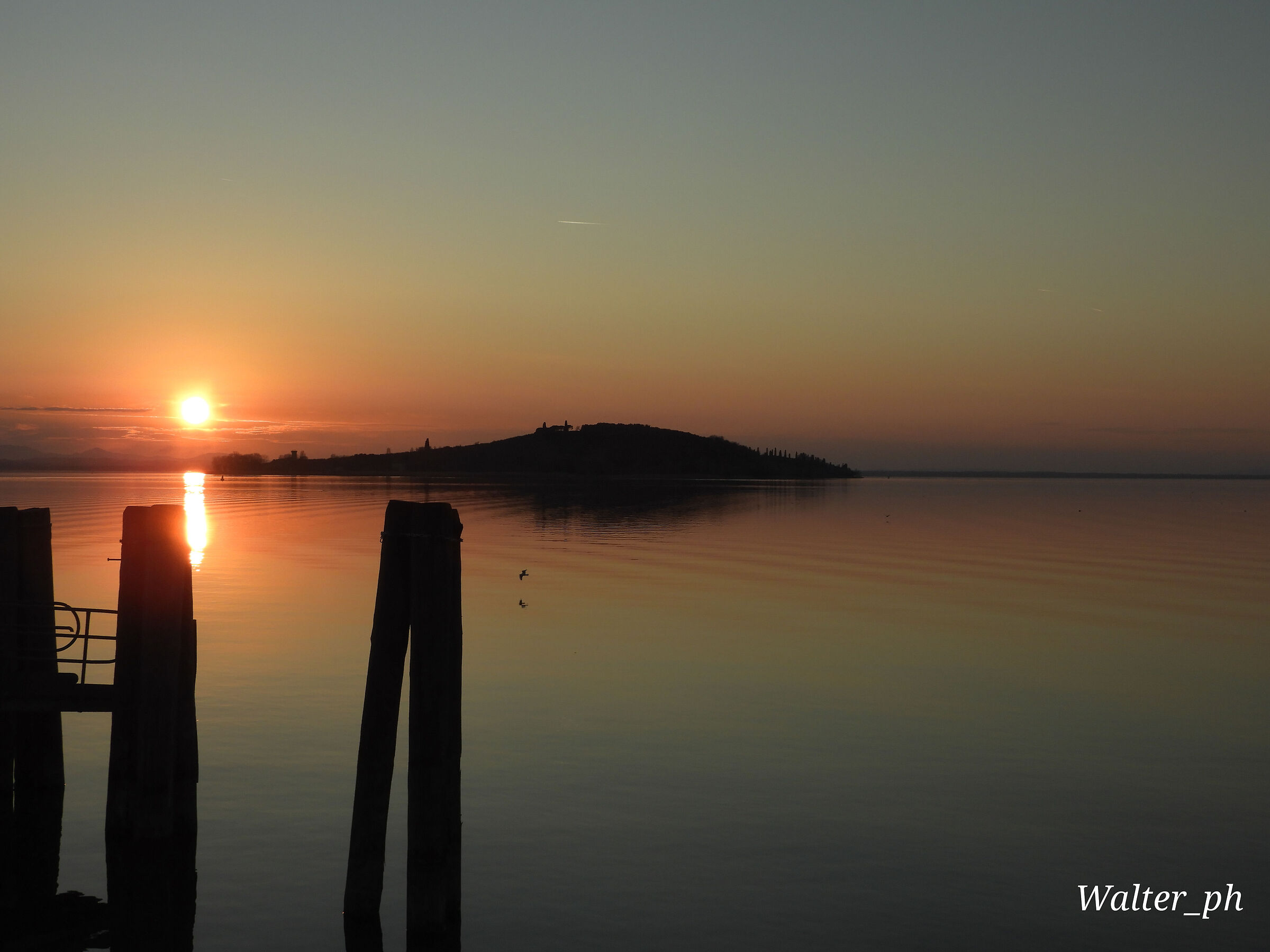 Polvese Island at sunset Lake Trasimeno